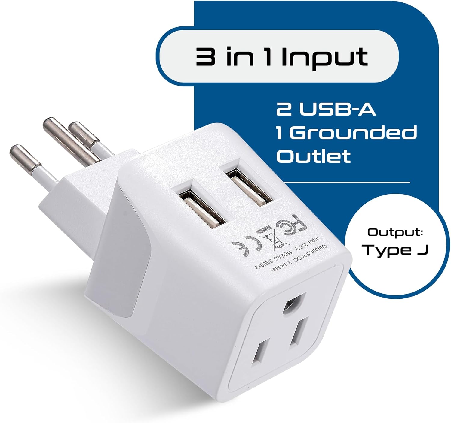 Switzerland Travel Adapter Plug Combo - Type J, C | Dual USB – Swiss Combo