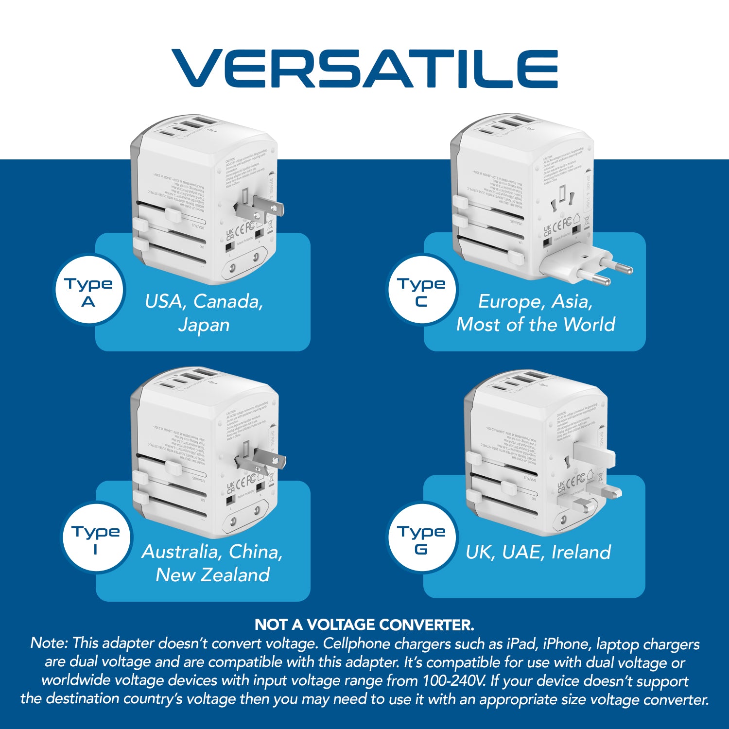 All-In-One International Travel Adapter - 5 in 1 - 2 USB-A & 2 USB-C - Max. 17.5W (3.5A) - White