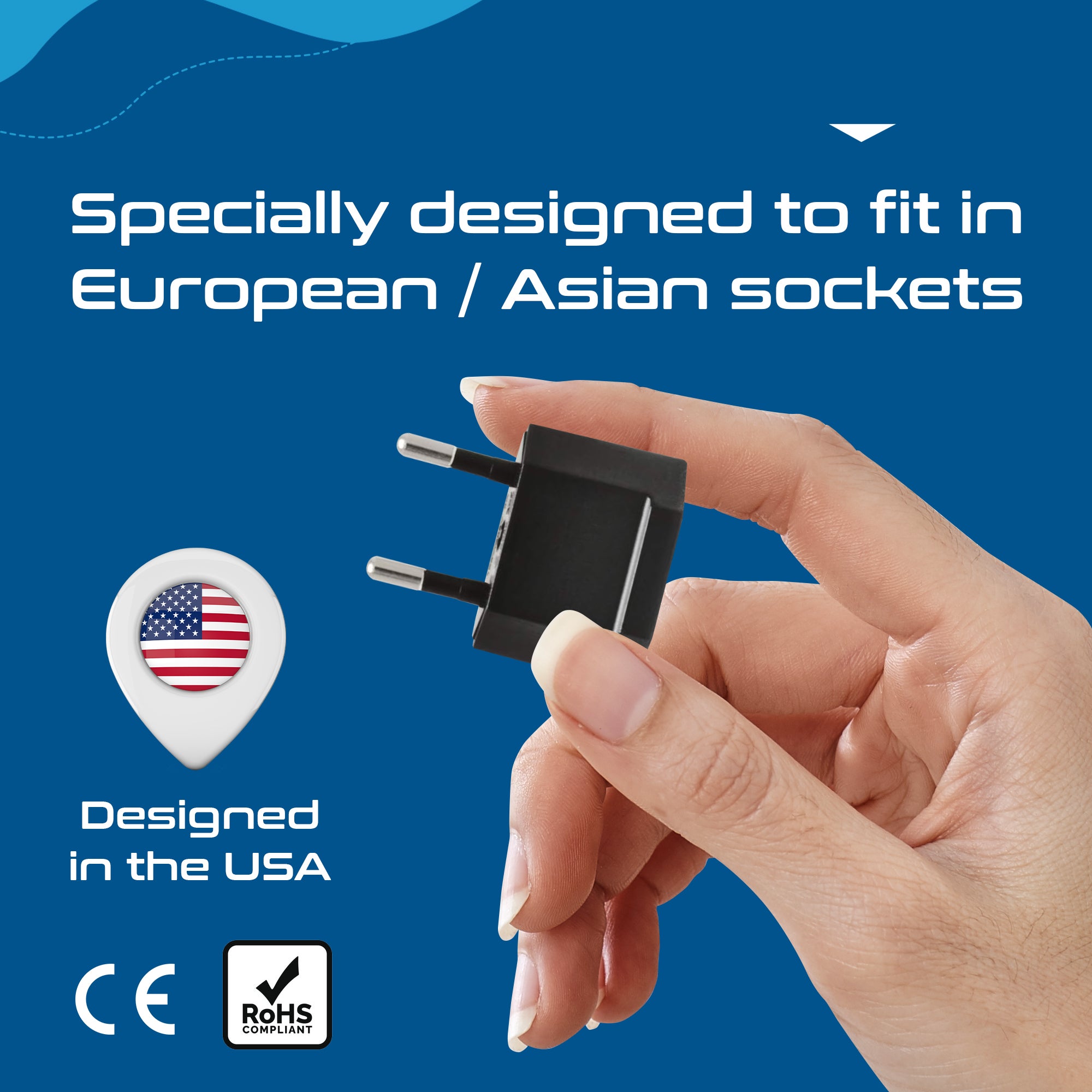 USA / N. America to Europe Asia Plug Adapter - Non-Grounded (UP-6AE, 6 Pack)