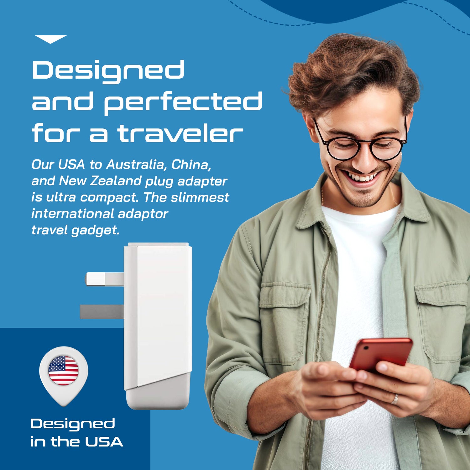 Australia, China Travel Adapter | Type I - USB-A & USB-C Ports + 2 USA Outlet (AP-16)