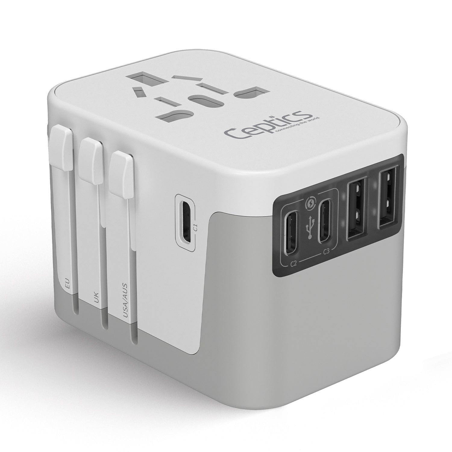 30W 6 in 1 Universal Travel Adapter - 2 USB-A + 3 USB-C - Max. 30W (6A) - White