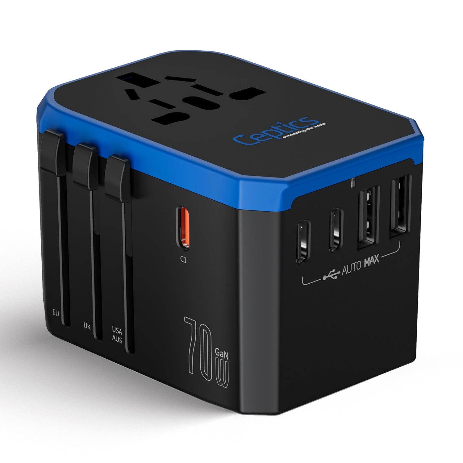 70W International Travel Plug Adapter - 2 USB-C + 1 GaN 3.0 (USB-C) & 2 USB ports (UP-70KU)