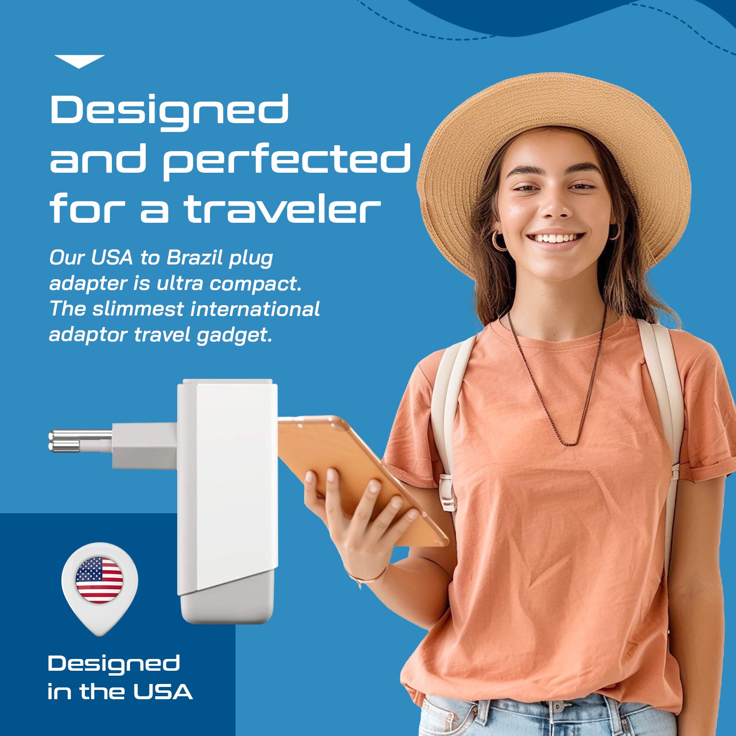 Brazil Travel Adapter | Type N - USB-A & USB-C Ports + 2 USA Outlet (AP-11C)