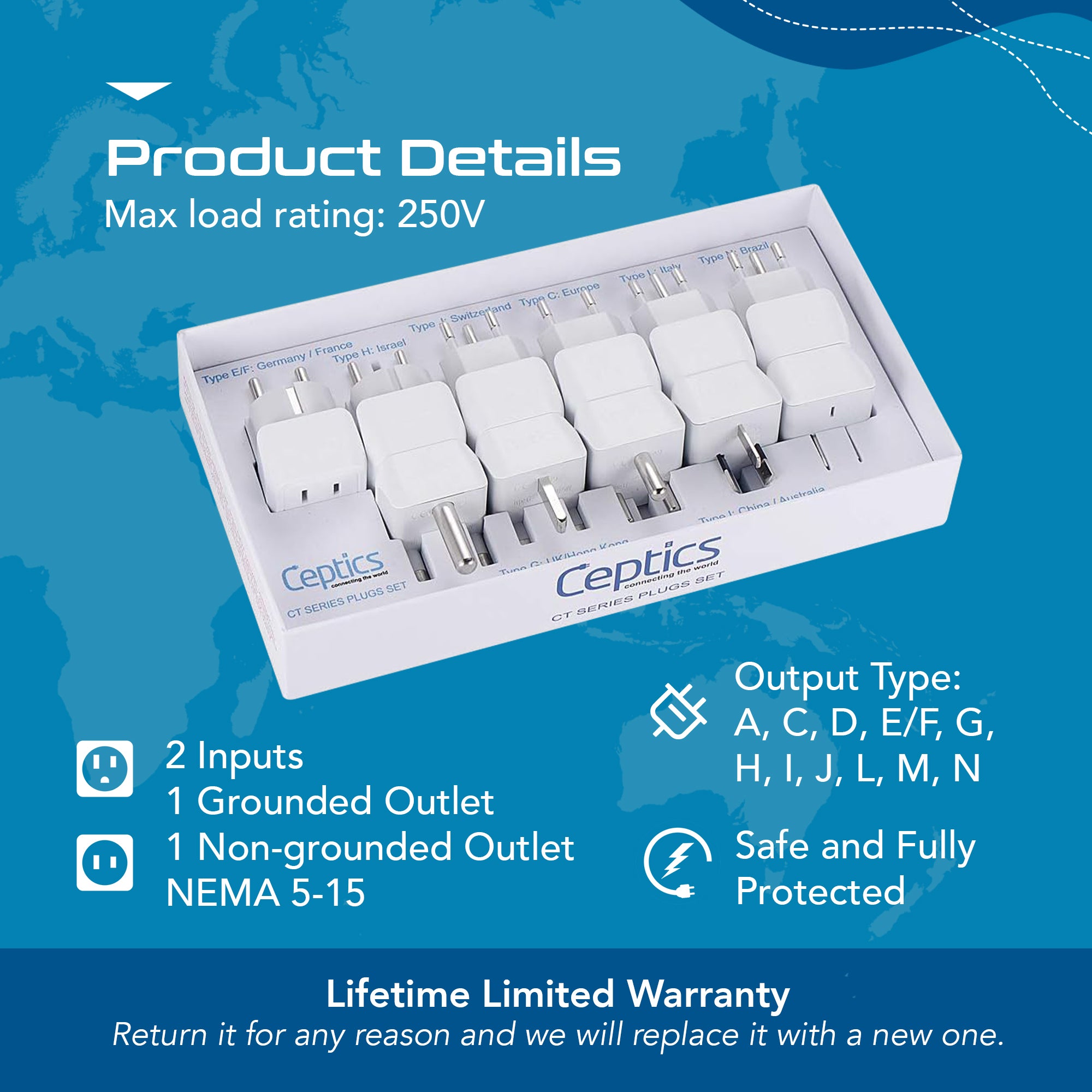 International Travel Adapter Plug Set - 11 pcs 2 in 1 Compact (CT-11PK)