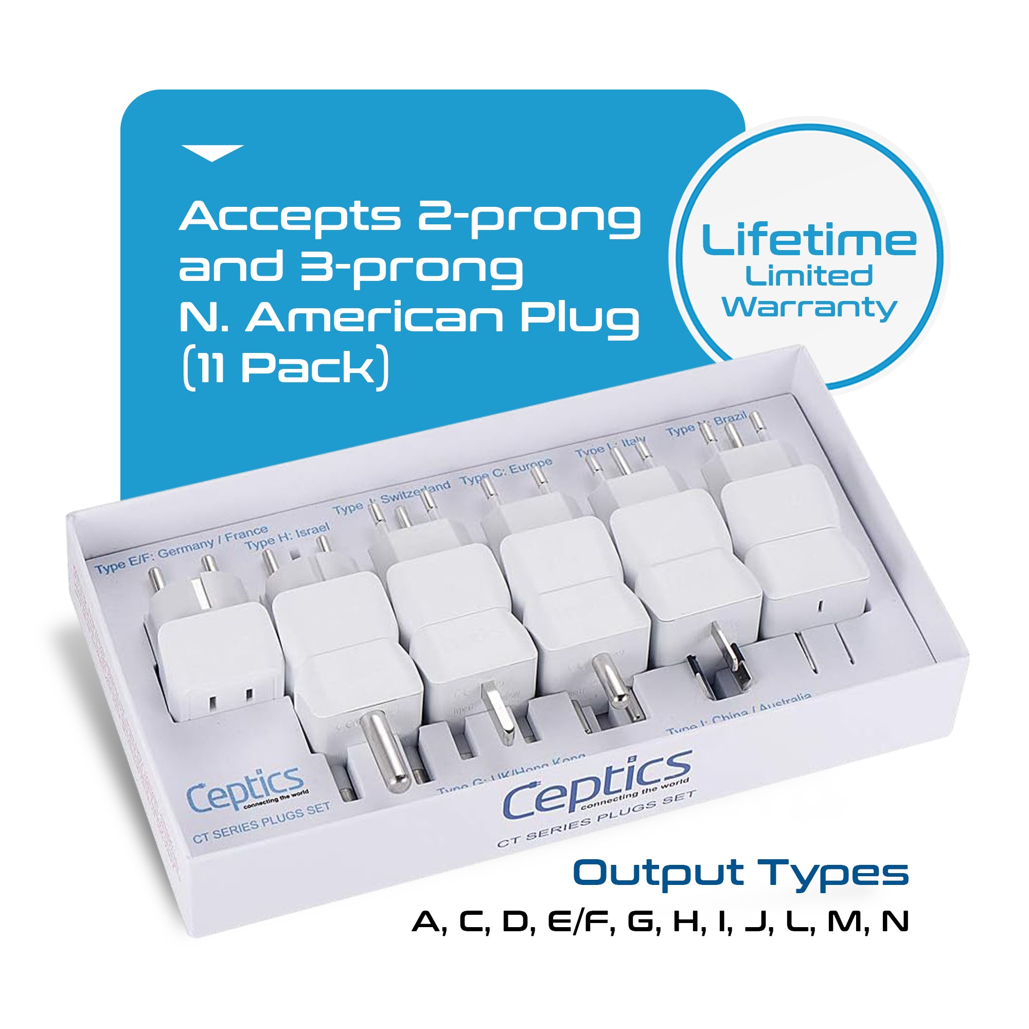 International Travel Adapter Plug Set - 11 pcs 2 in 1 Compact (CT-11PK)