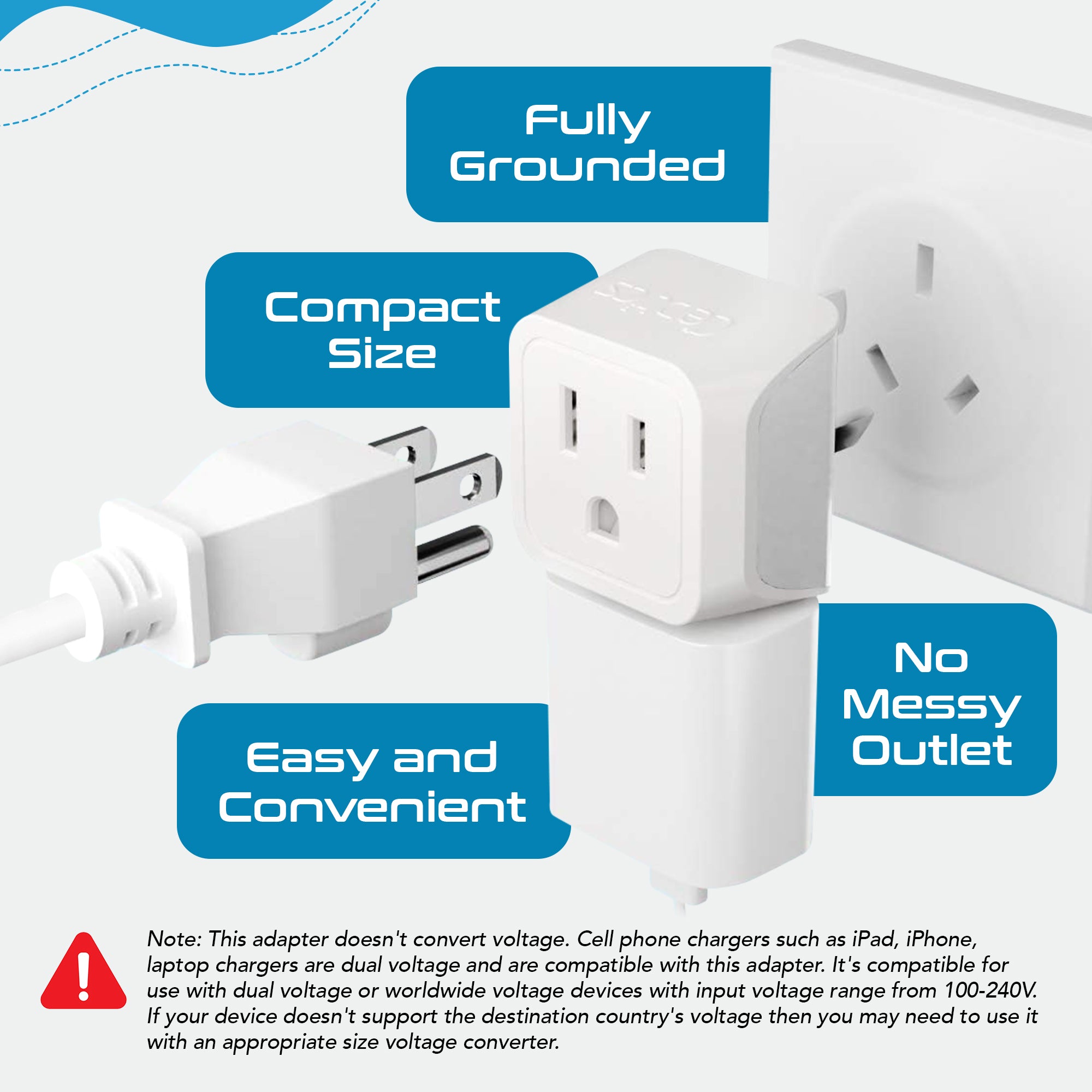 Australia, China Travel Adapter - Type I - Ultra Compact (CT-16, 3 Pack)