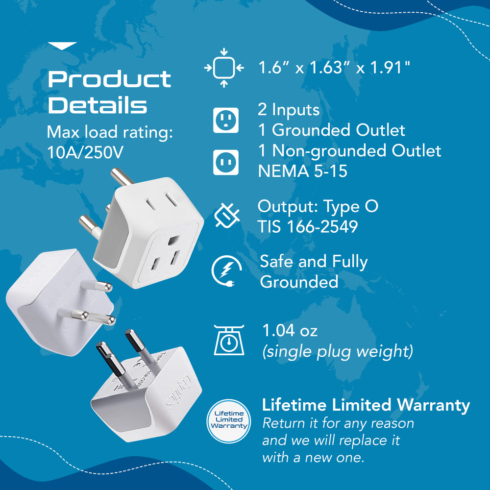 Shop Thailand plug adaptor | Type O adapter Ultra Compact - 3 Pack