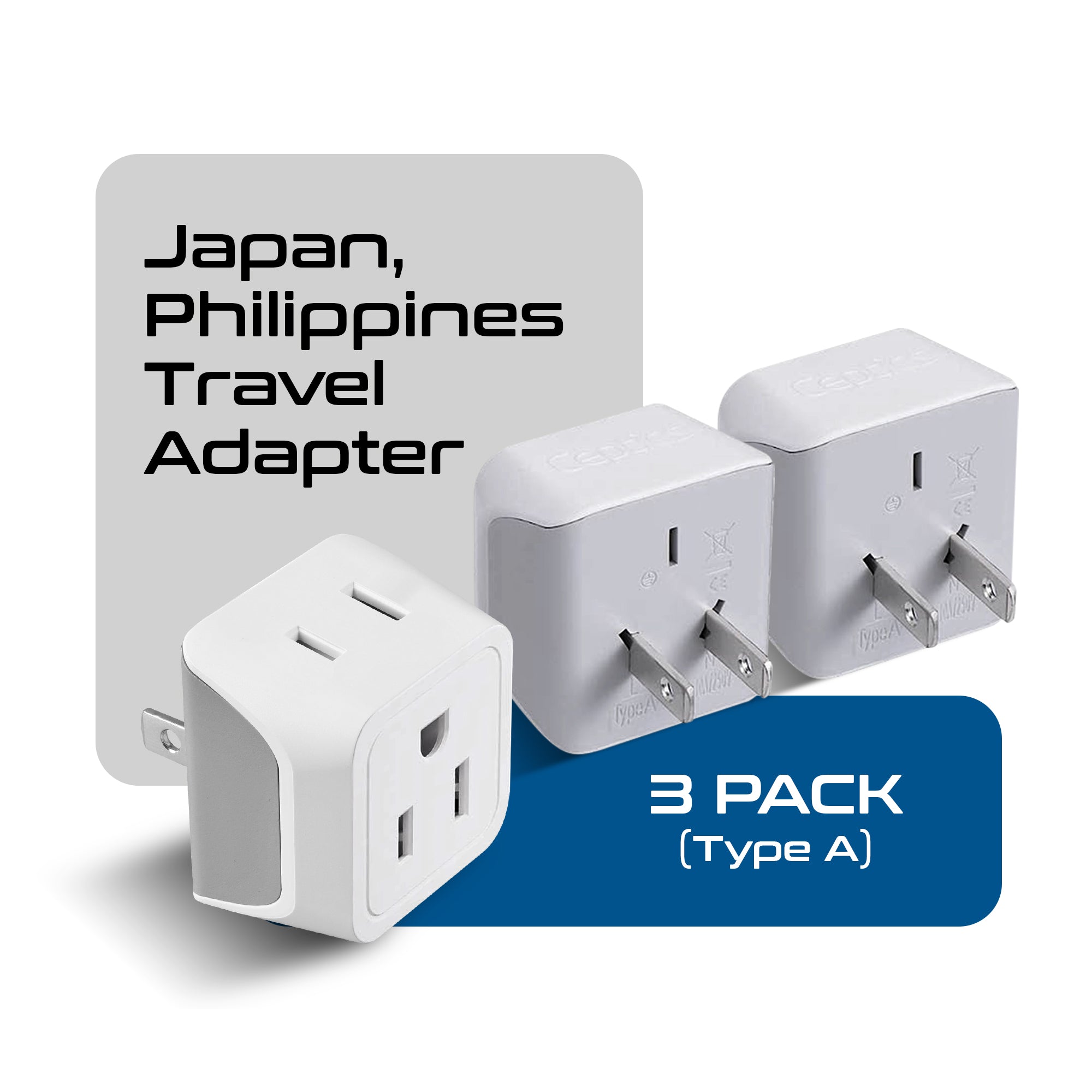 Japan, Philippines Travel Adapter - Type A - Ultra Compact (CT-6, 3 Pack)