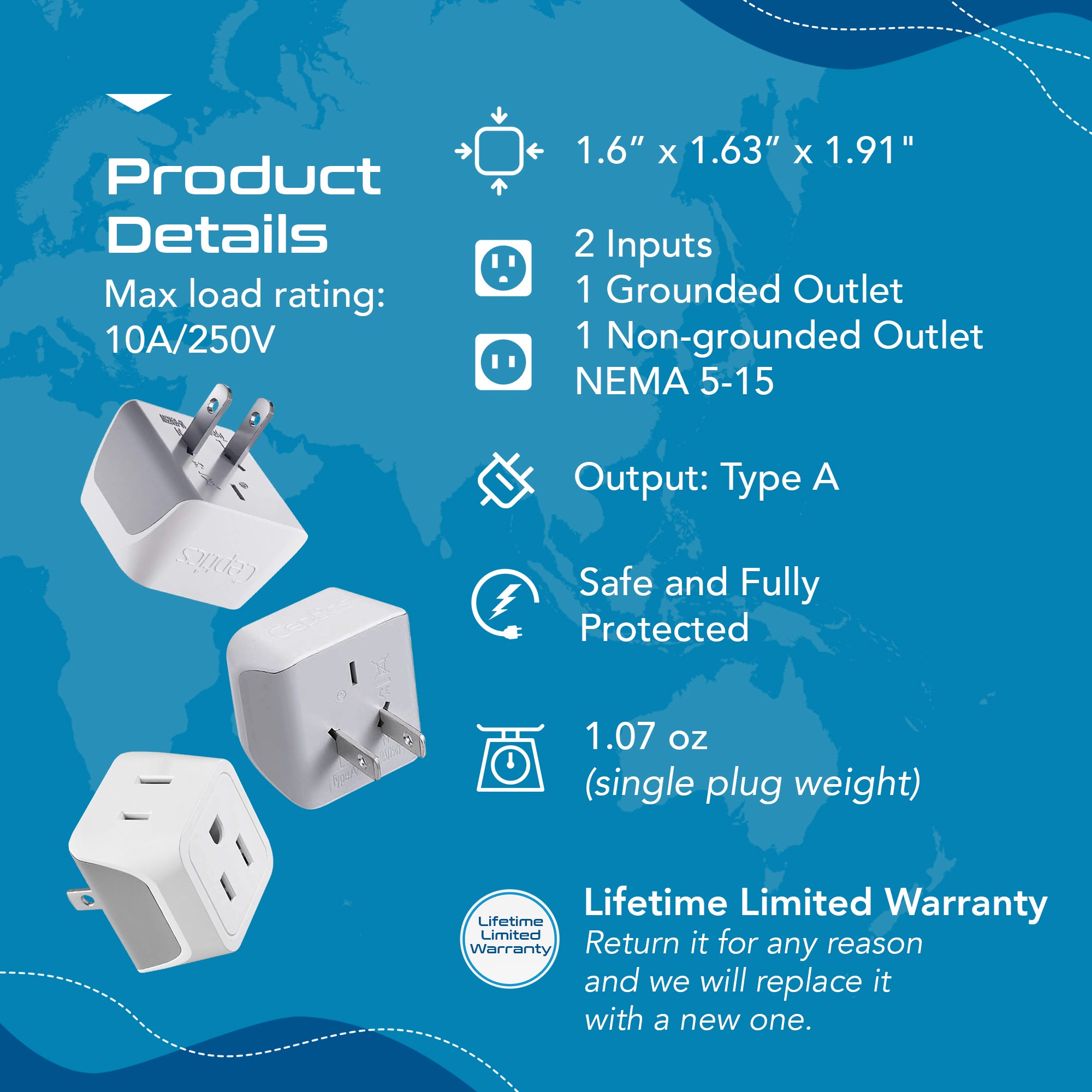 Japan, Philippines Travel Adapter - Type A - Ultra Compact (CT-6, 3 Pack)