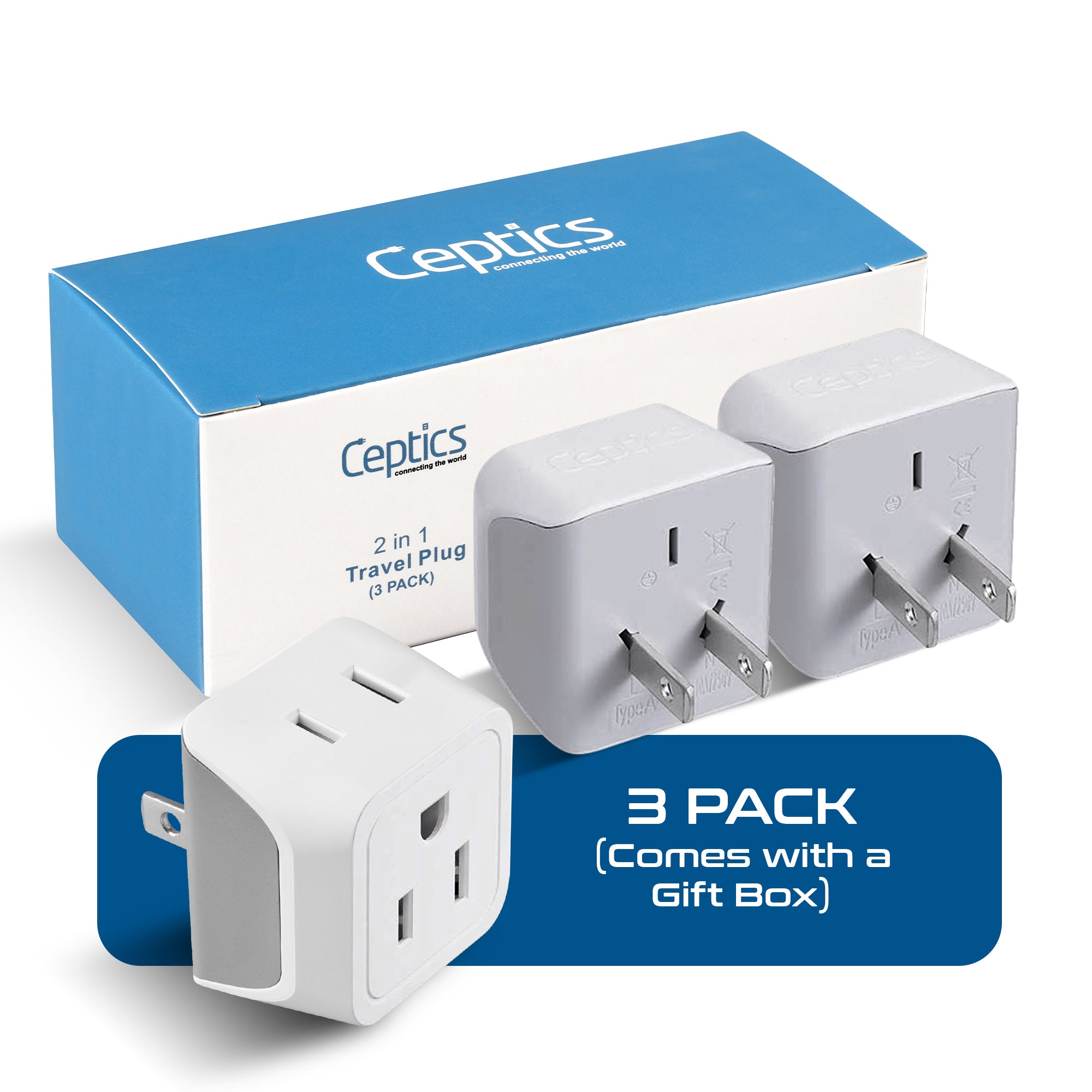 Japan, Philippines Travel Adapter - Type A - Ultra Compact (CT-6, 3 Pack)