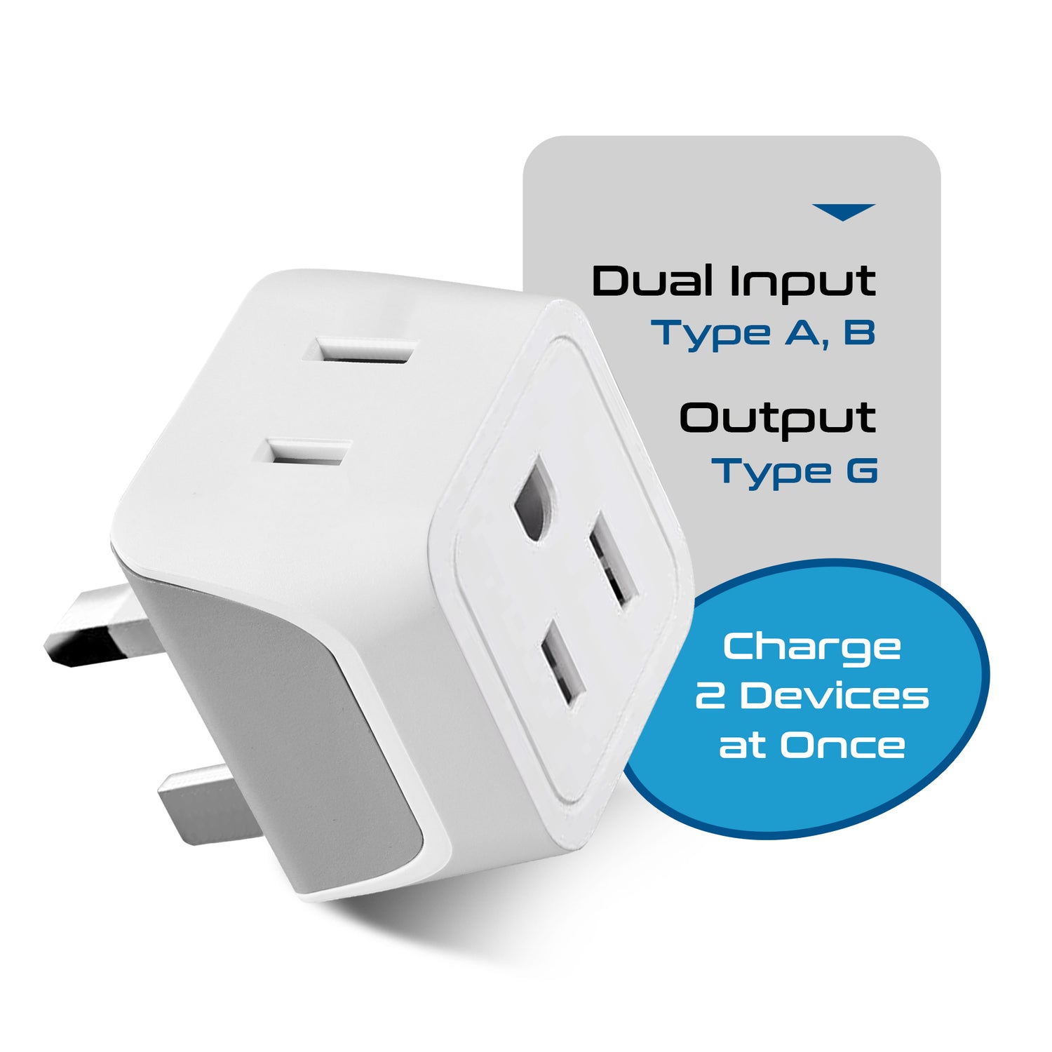 Shop type G plug adapter by Ceptics | 2 in 1 Input US to UK Plug Adapter