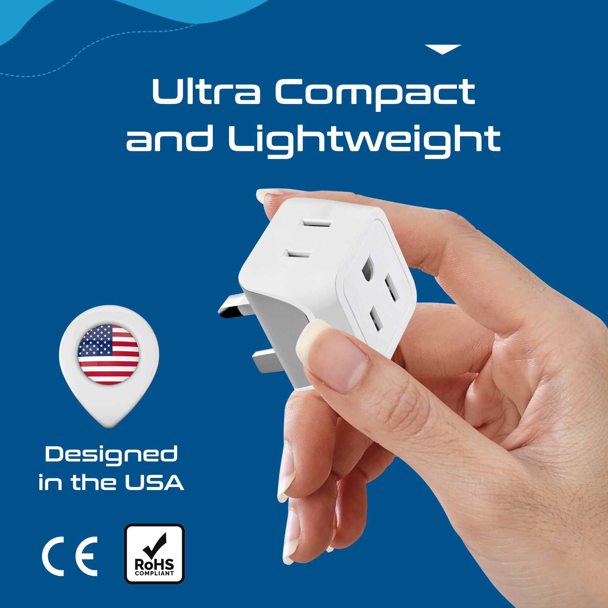 UK, England Travel Adapter - Type G - Ultra Compact (CT-7, 3 Pack)