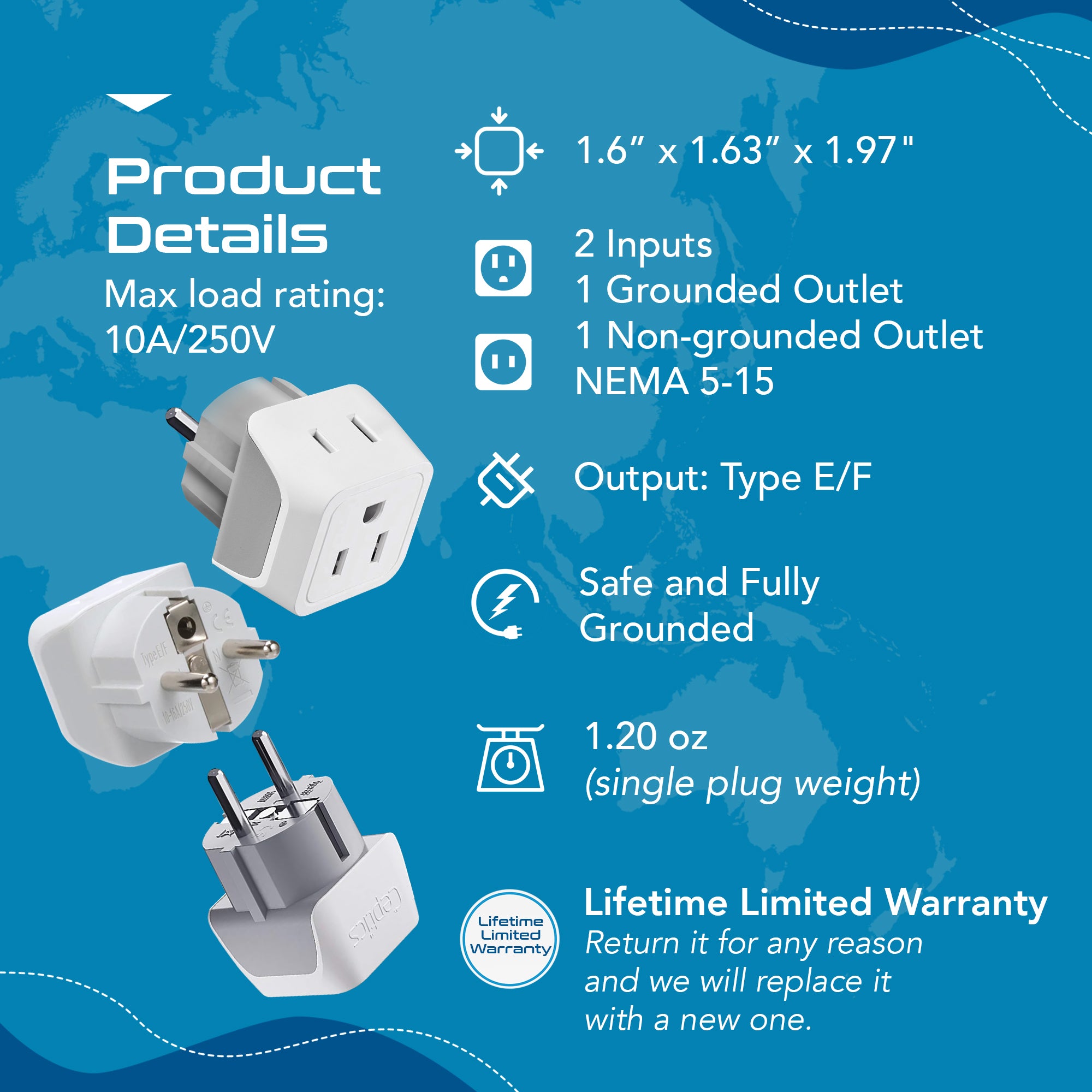 Europe (Schuko) Travel Adapter - Type E/F - Ultra Compact (CT-9, 3 Pack)