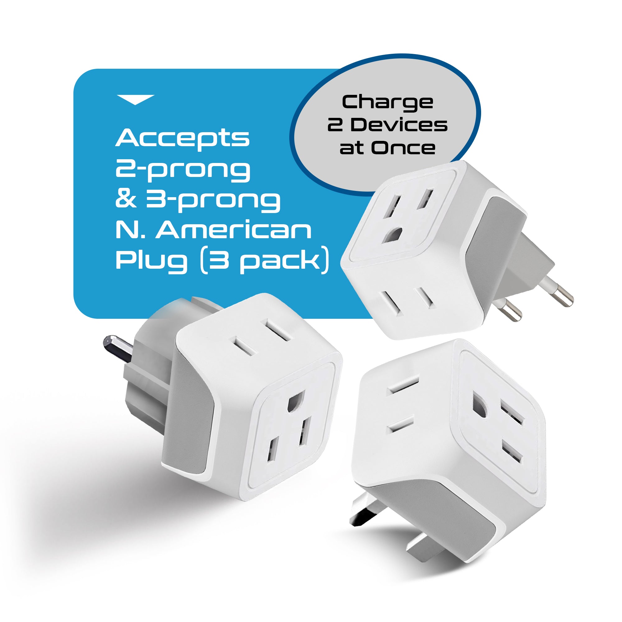 European Travel Adapter Set - Type E/F, G, C - 3pcs (CT-EU-SET)