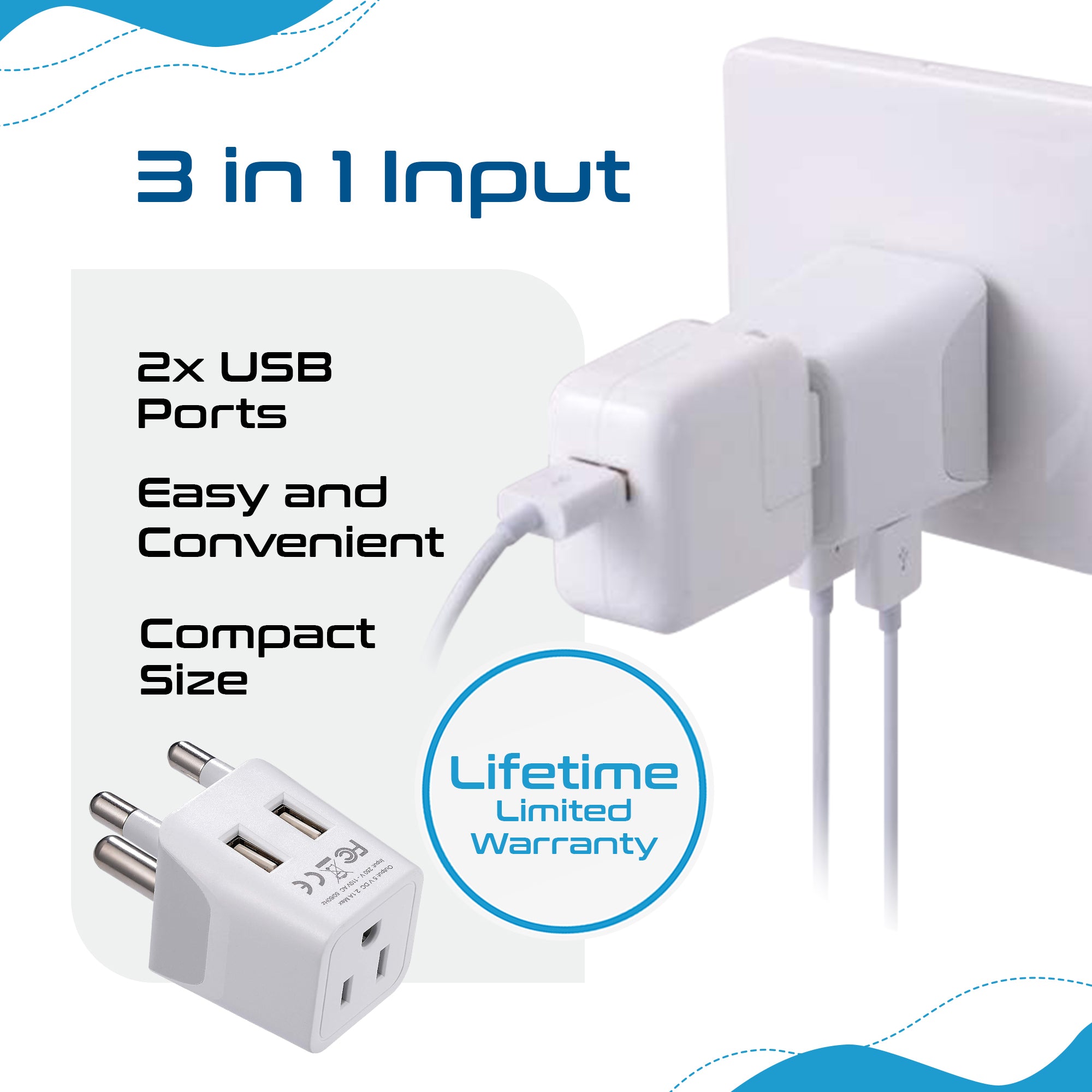 South Africa Travel Adapter - Type M - Dual USB (CTU-10L)