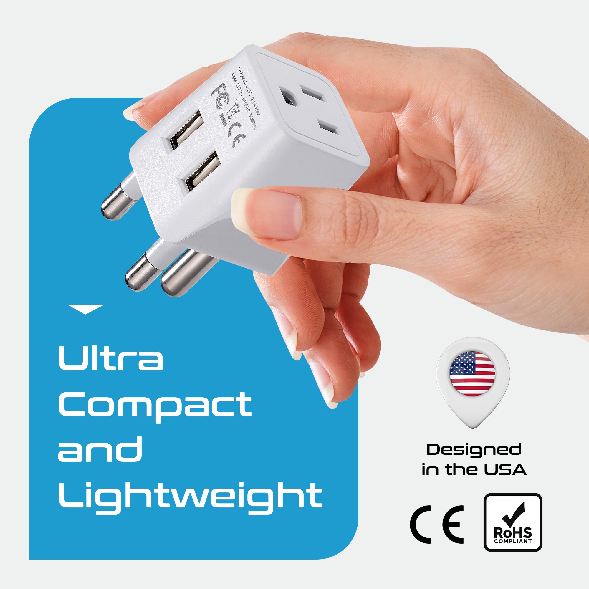 South Africa Travel Adapter - Type M - Dual USB (CTU-10L)