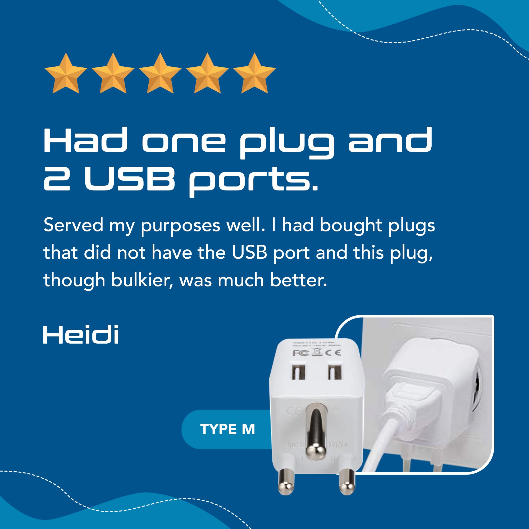 South Africa Travel Adapter - Type M - Dual USB (CTU-10L)