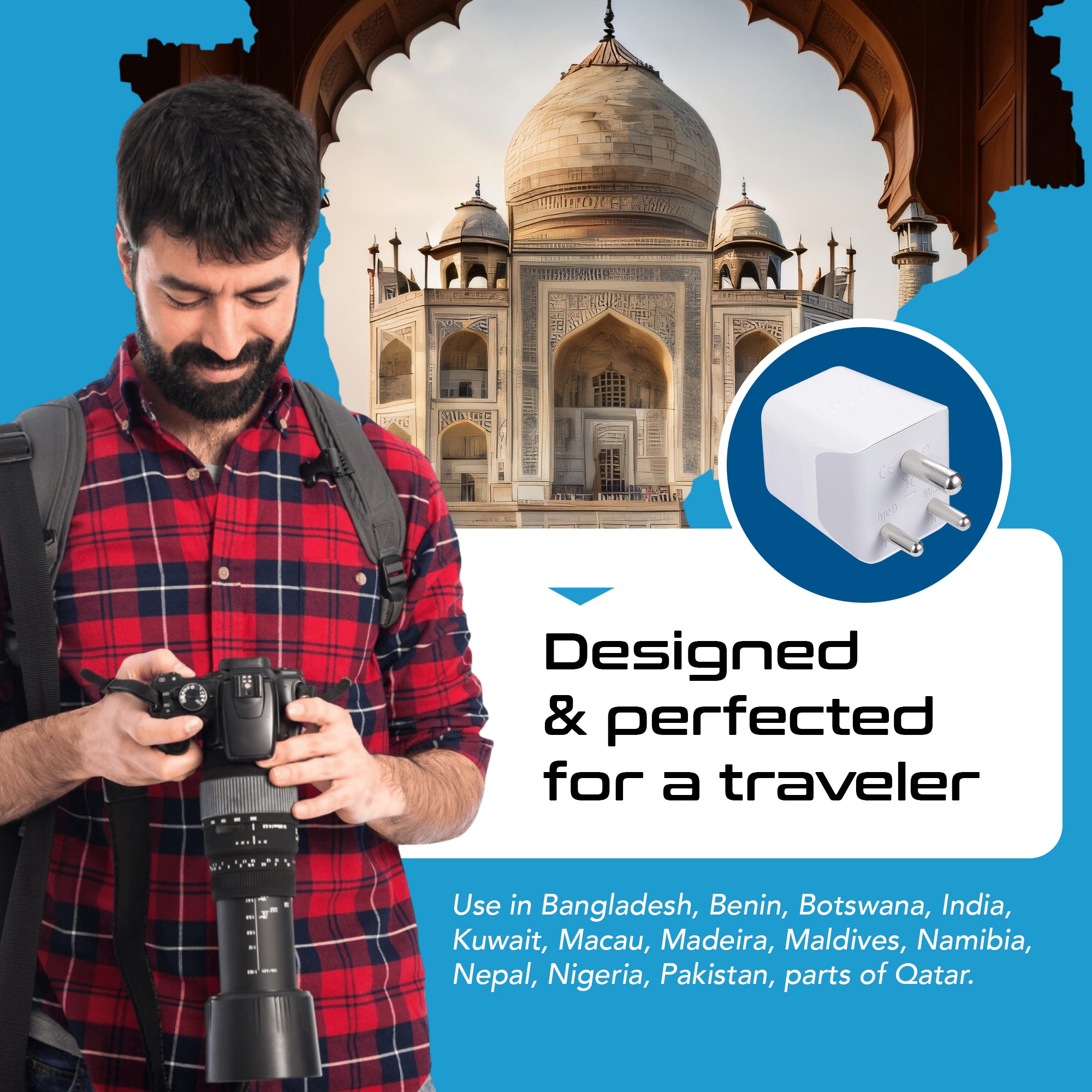 India Travel Adapter - Type D - Dual USB (CTU-10)