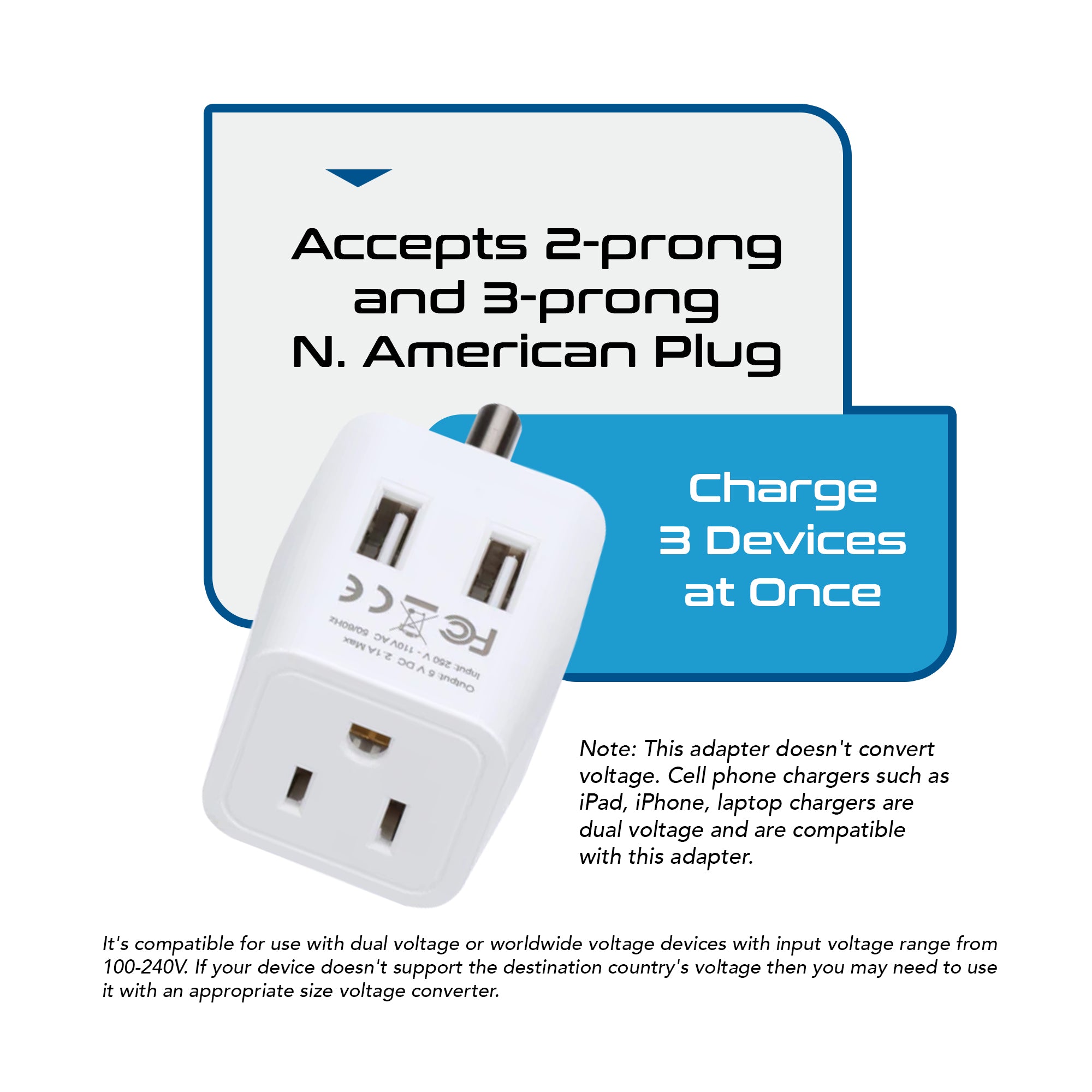 India Travel Adapter - Type D - Dual USB (CTU-10)