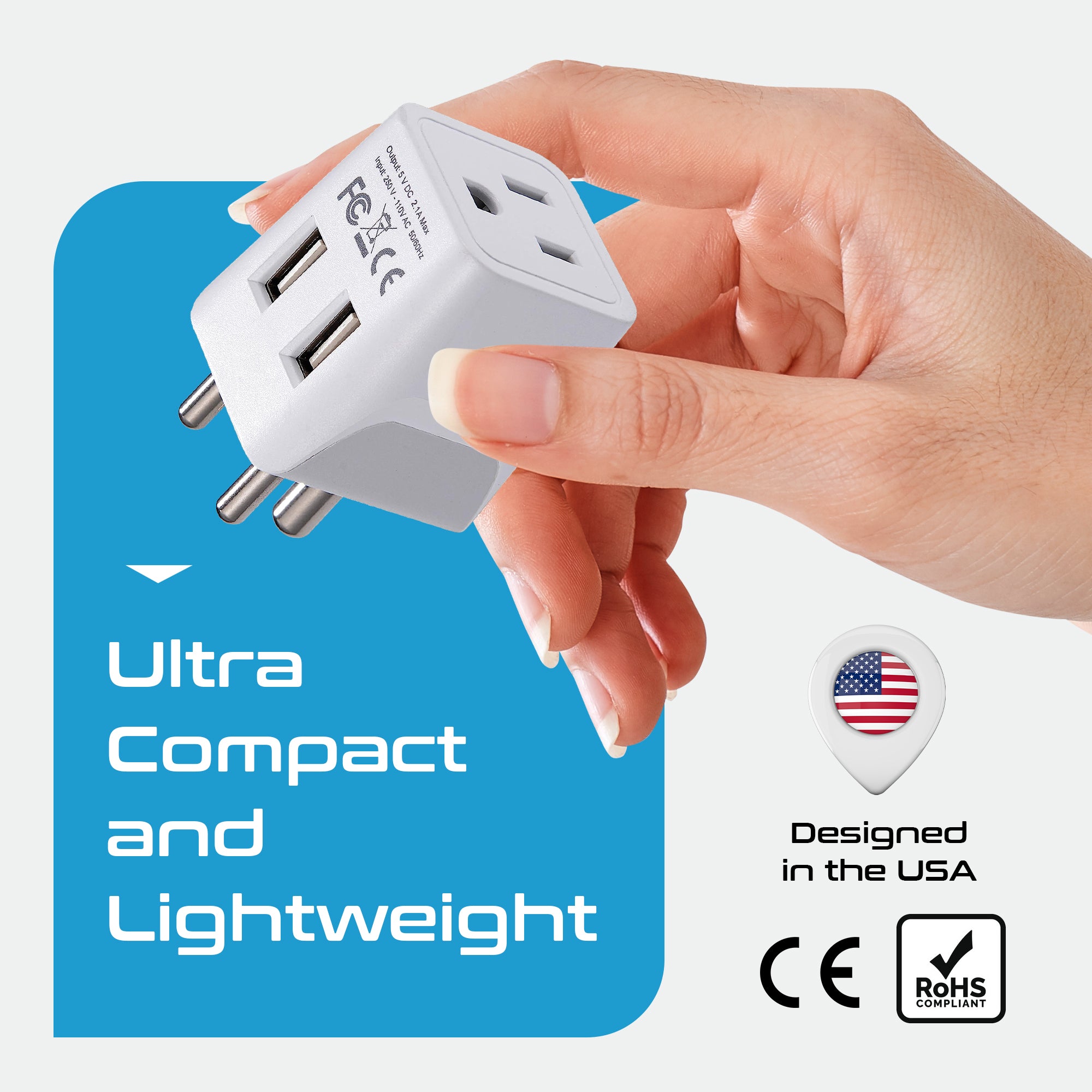 India Travel Adapter - Type D - Dual USB (CTU-10)