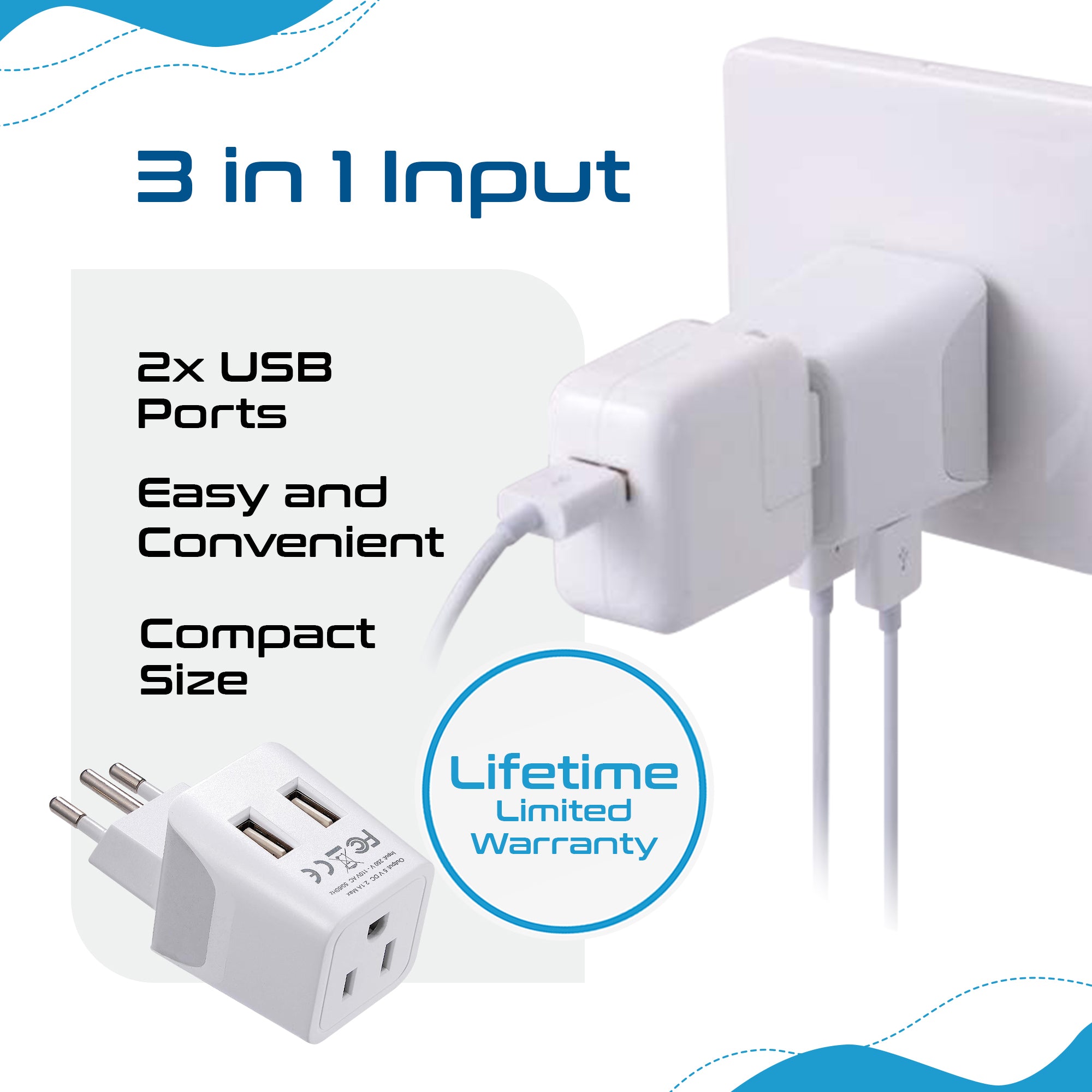 Brazil Travel Adapter - Type N - Dual USB (CTU-11C)