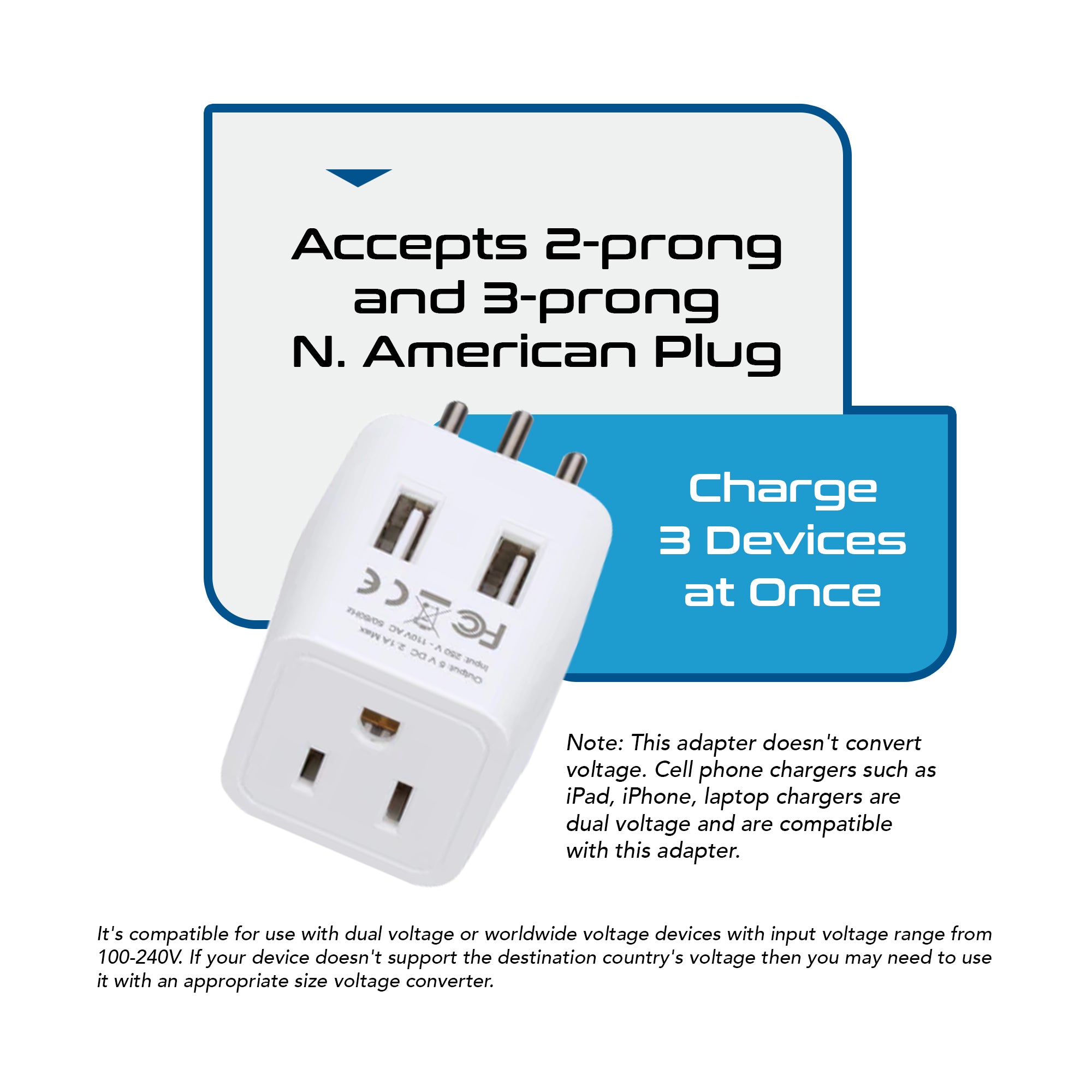 Brazil Travel Adapter - Type N - Dual USB (CTU-11C)