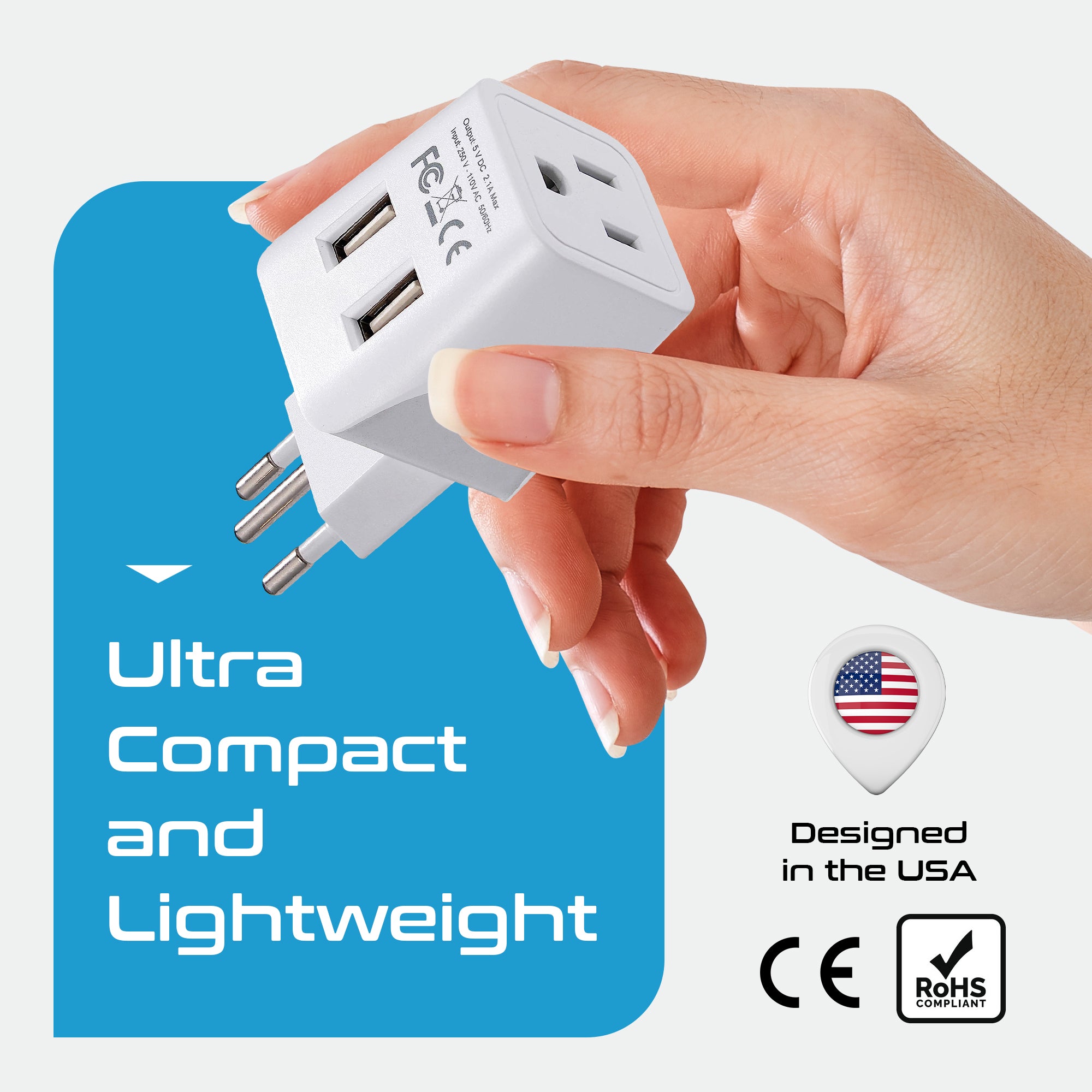 Brazil Travel Adapter - Type N - Dual USB (CTU-11C)