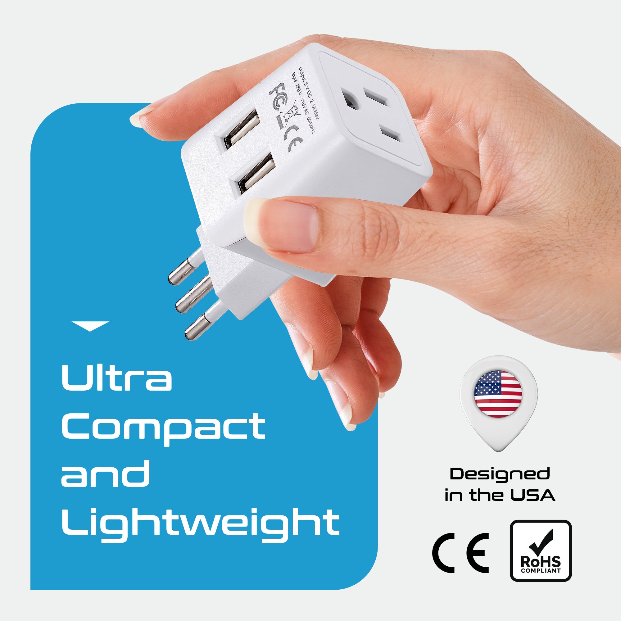 Italy Travel Adapter - Type L - Dual USB (CTU-12A)