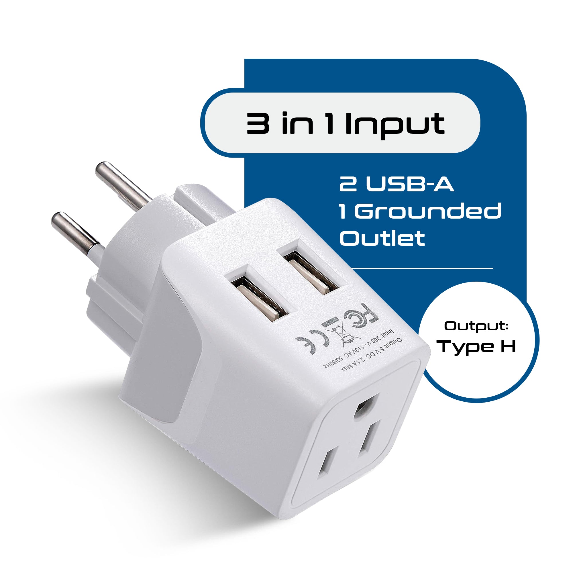 Israel, Palestine Travel Adapter - Type H - Dual USB (CTU-14)