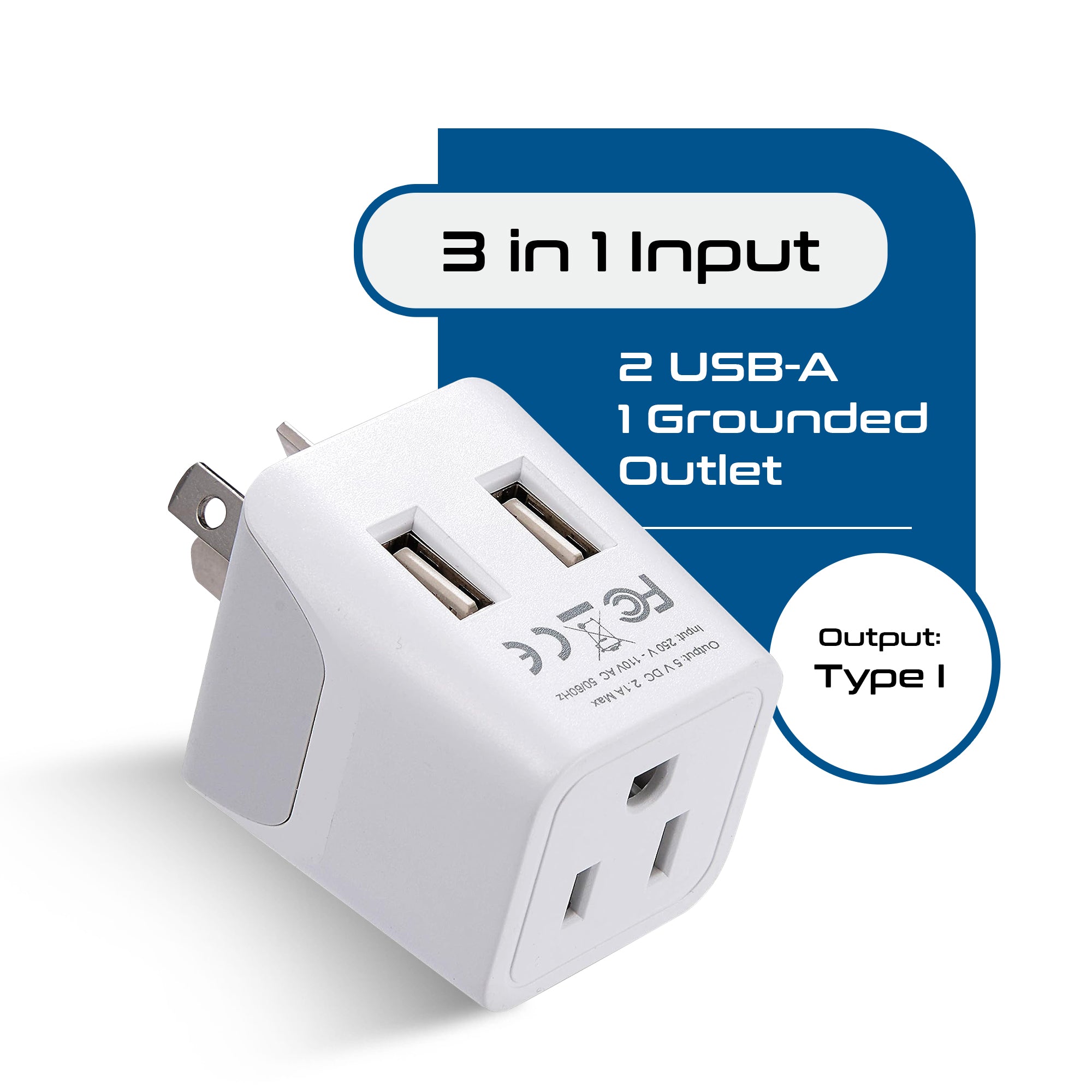 Australia, China Travel Adapter - Type I - Dual USB (CTU-16)