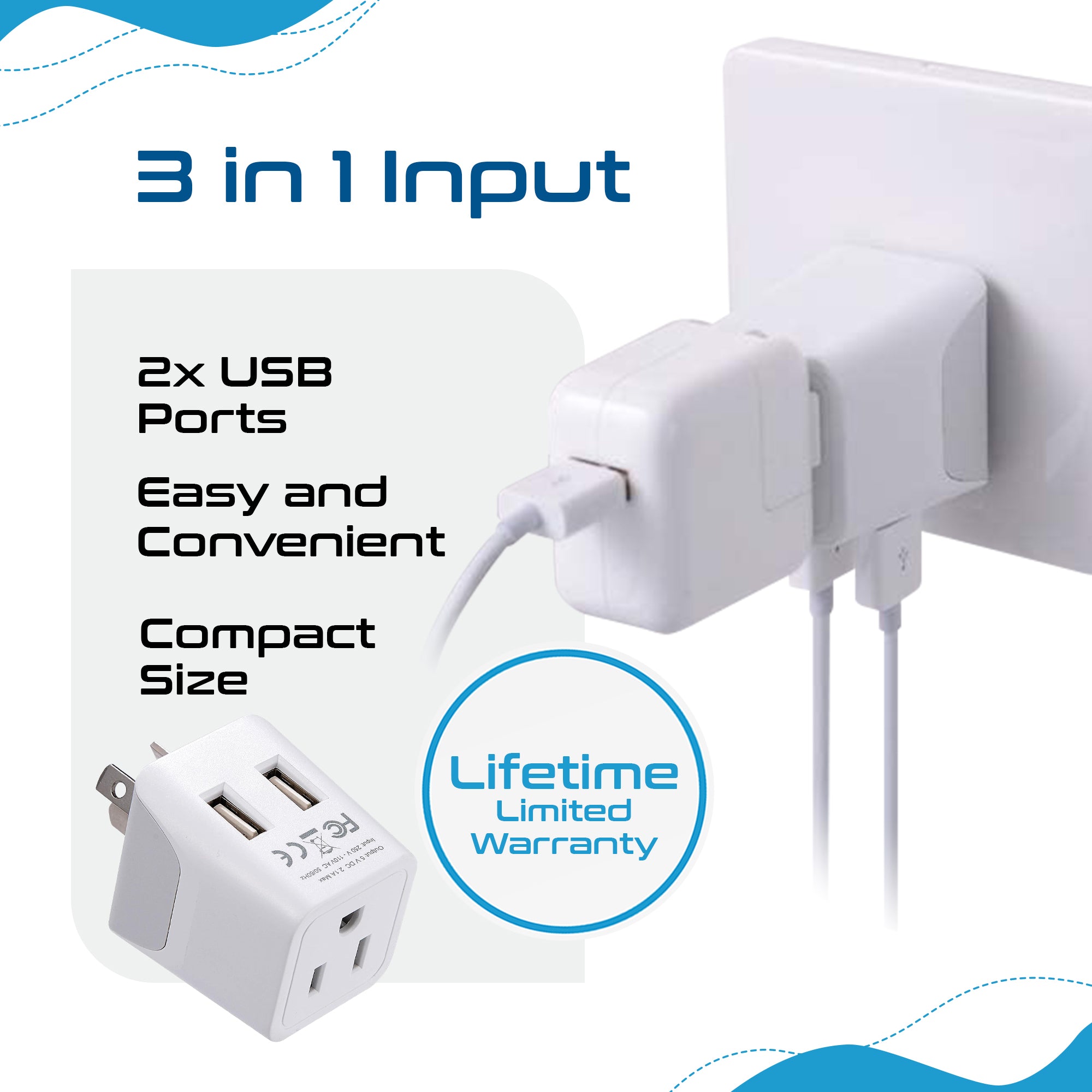 Australia, China Travel Adapter Plug with Dual USB - Type I - 2 Pack