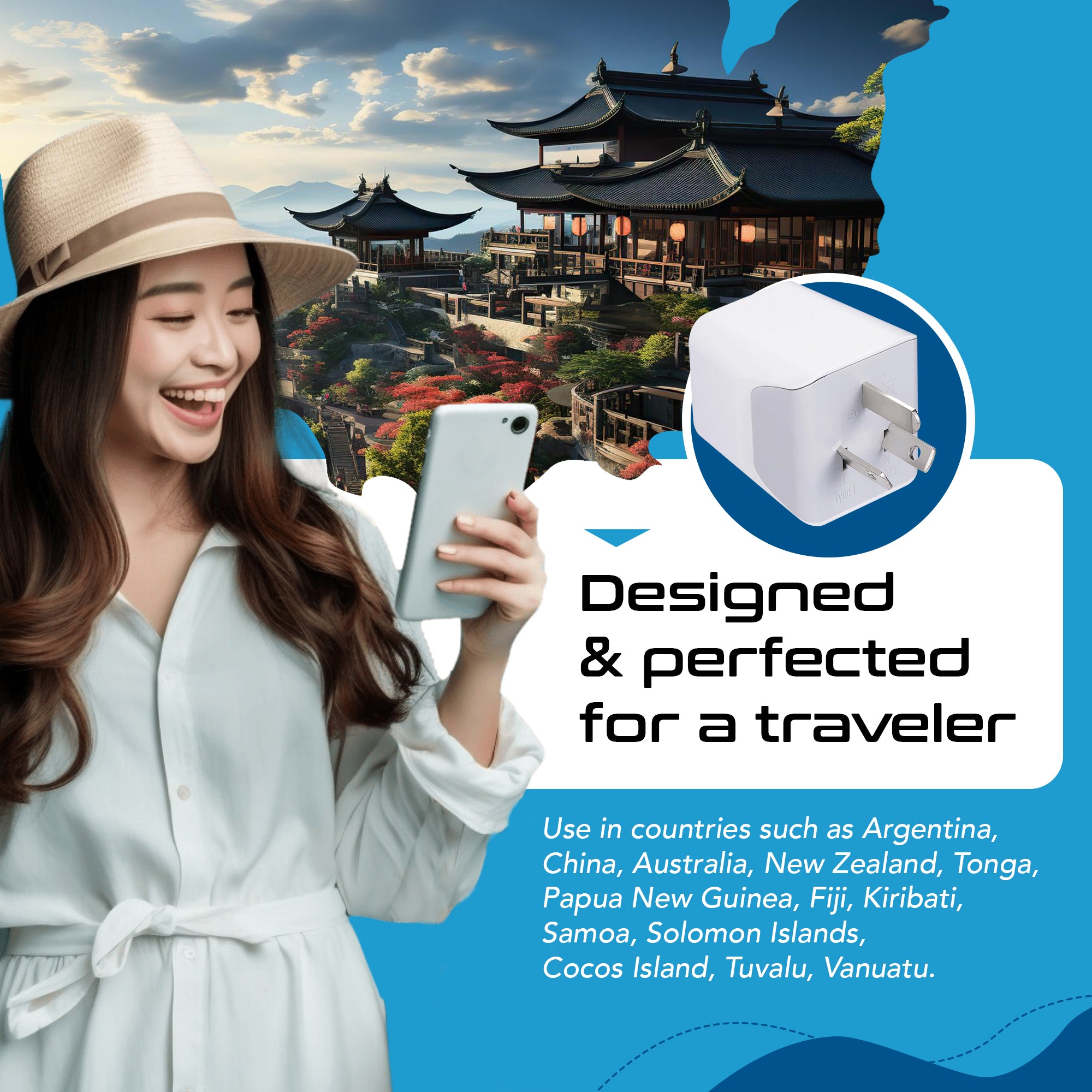 Australia, China Travel Adapter - Type I - Dual USB (CTU-16)