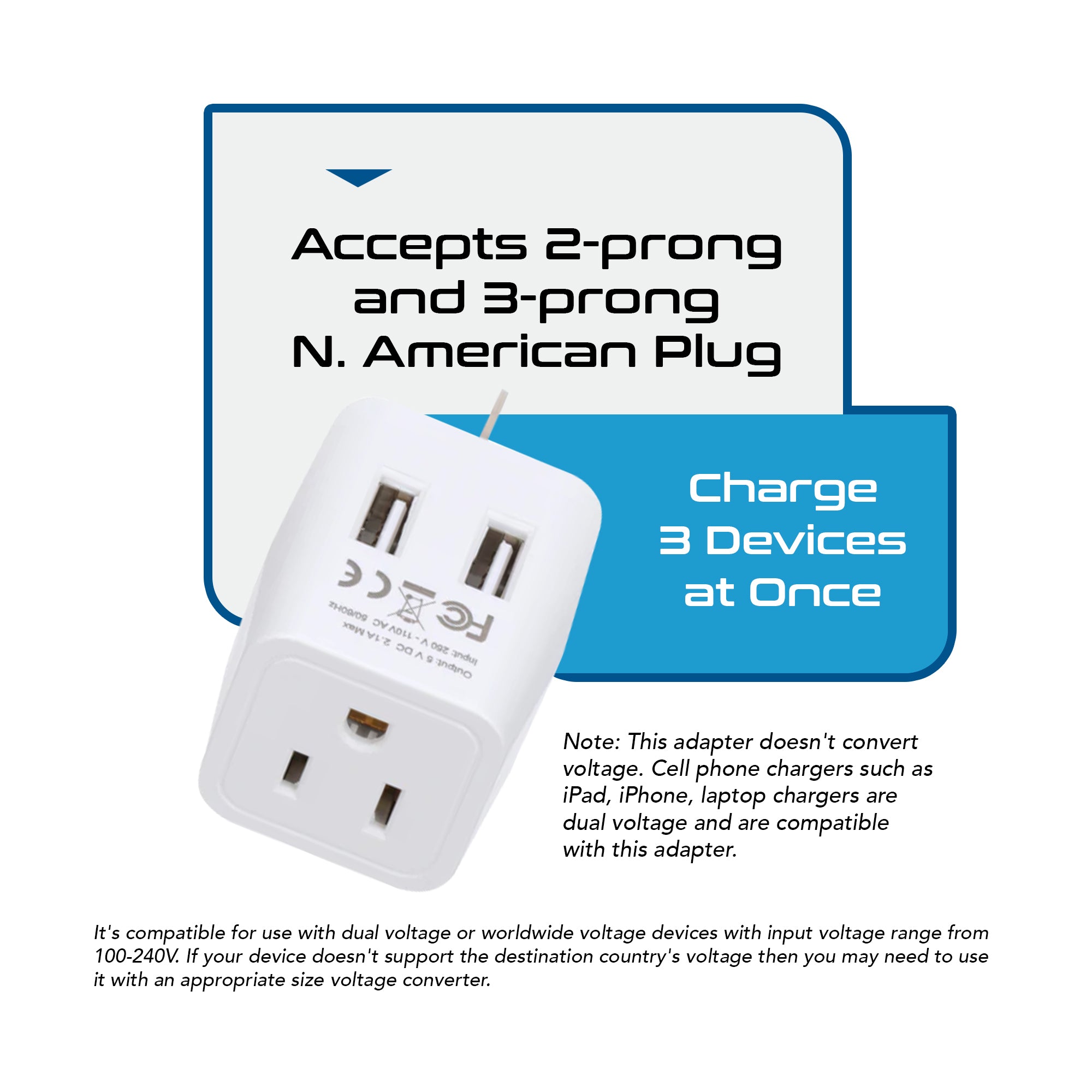 Australia, China Travel Adapter - Type I - Dual USB (CTU-16)