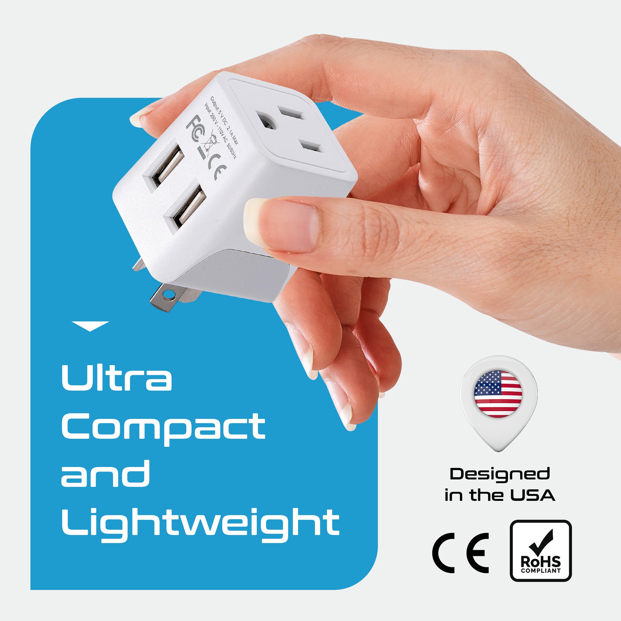 Australia, China Travel Adapter Plug with Dual USB - Type I - 2 Pack