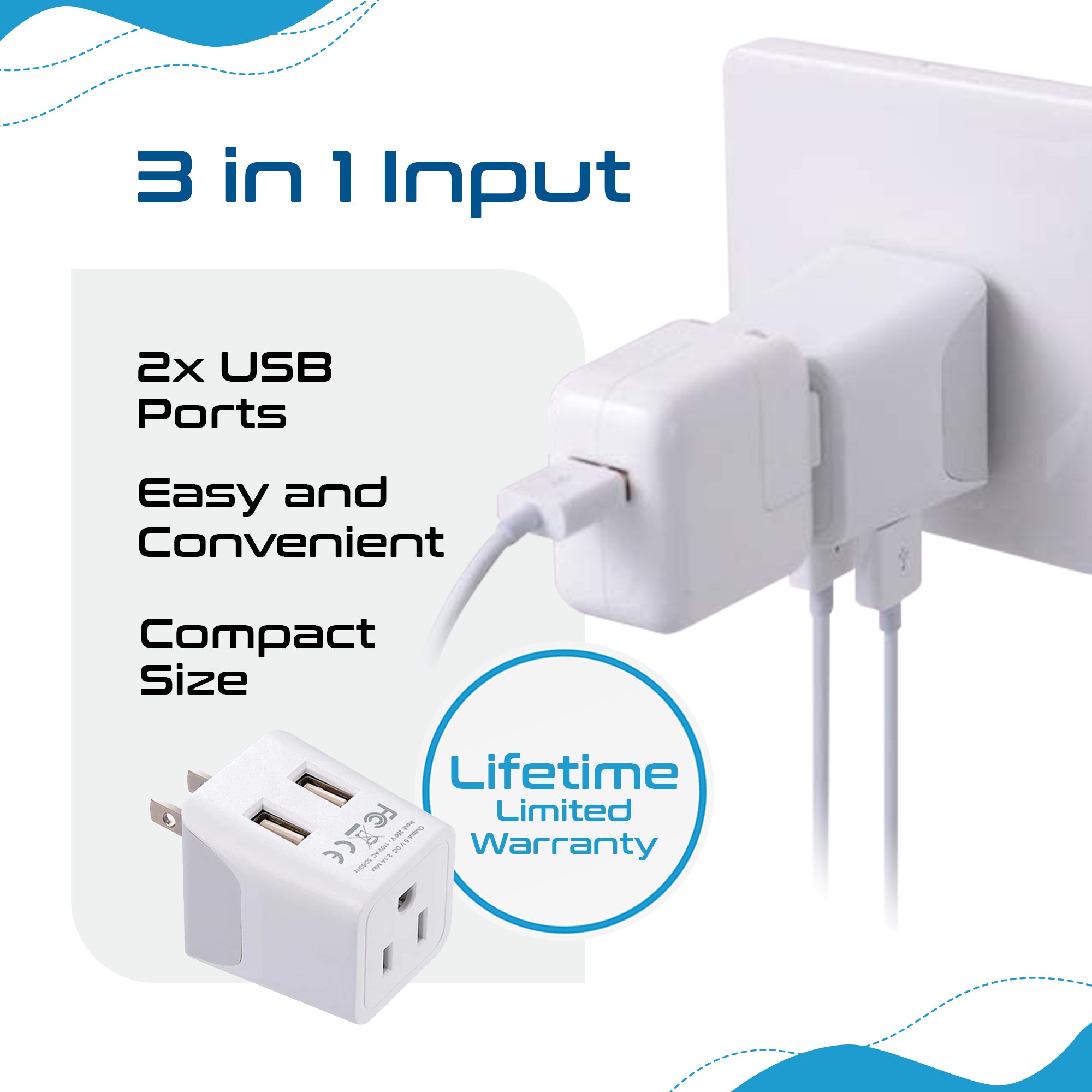 Japan, Philippines Travel Adapter - Type A - Dual USB (CTU-6)