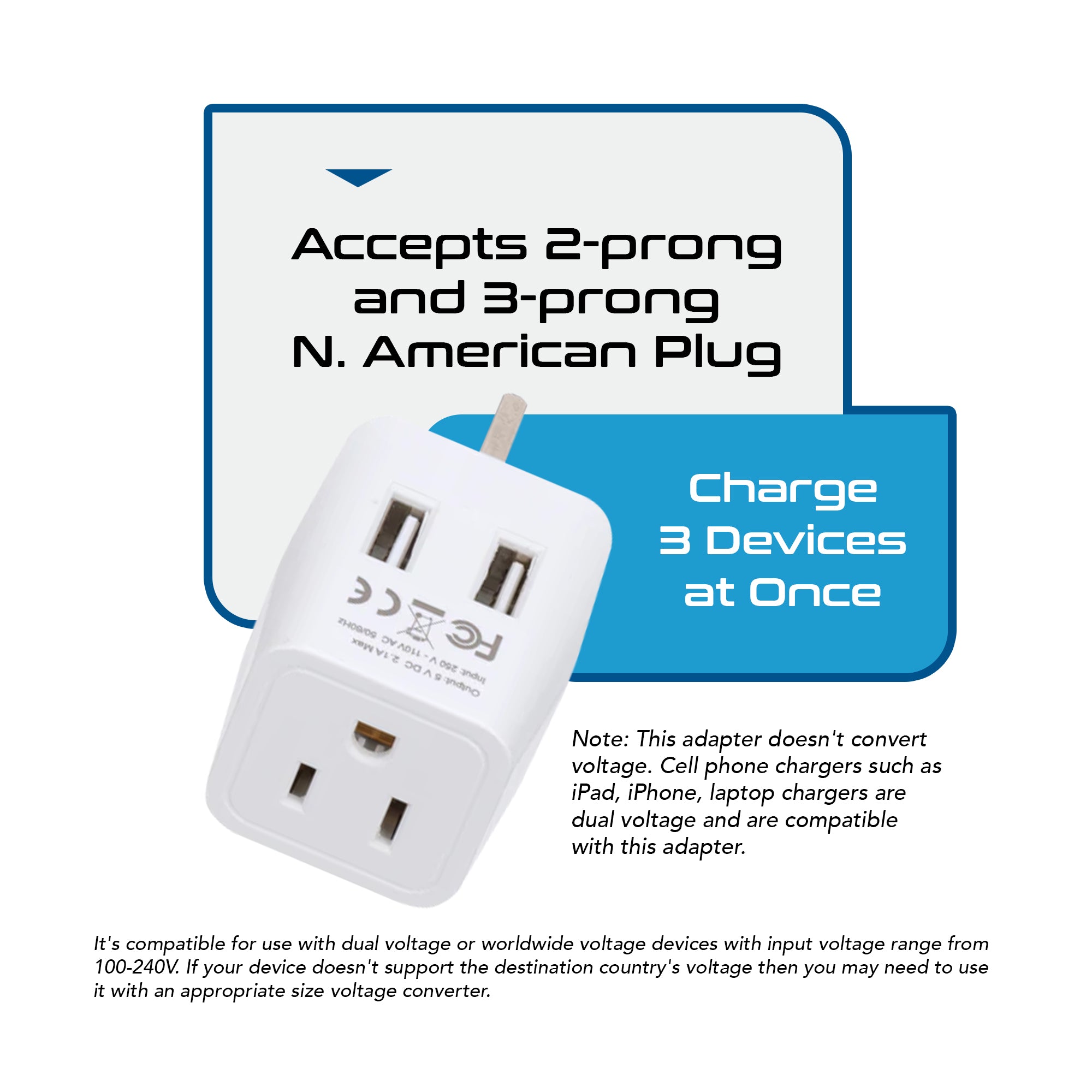 UK, England Travel Adapter - Type G - Dual USB (CTU-7)