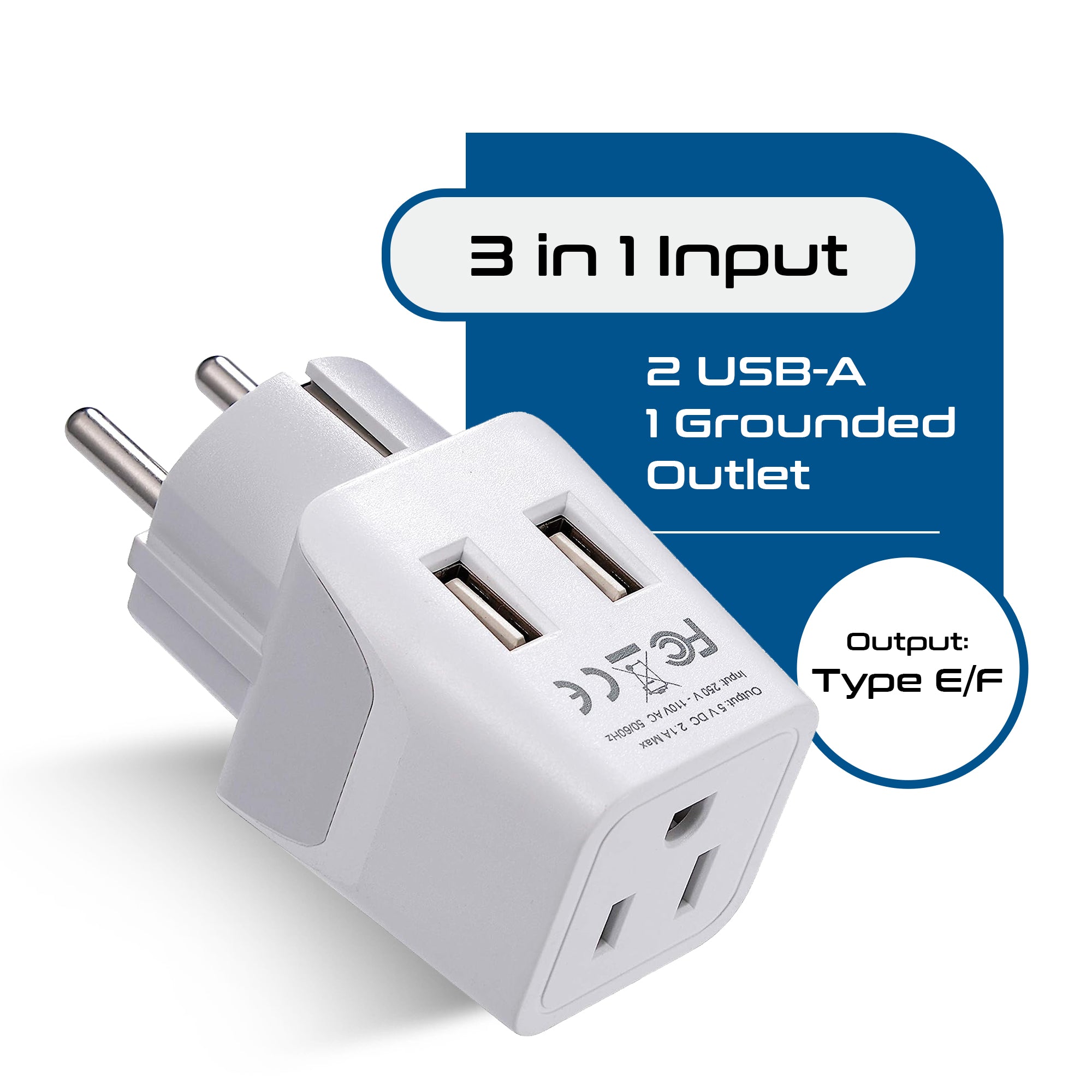 Europe (Schuko) Travel Adapter - Type E/F - Dual USB (CTU-9)