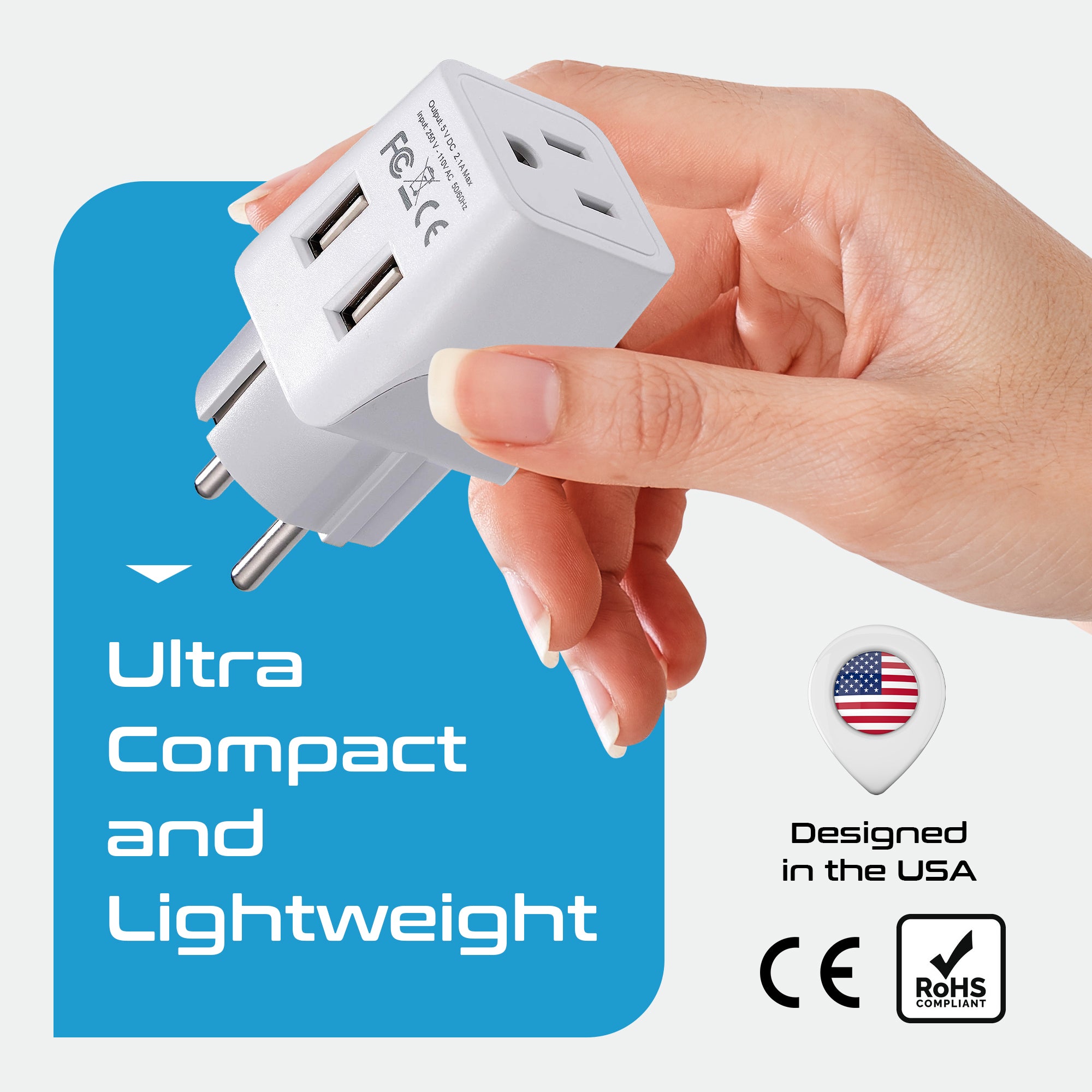 Europe (Schuko) Travel Adapter - Type E/F - Dual USB (CTU-9)