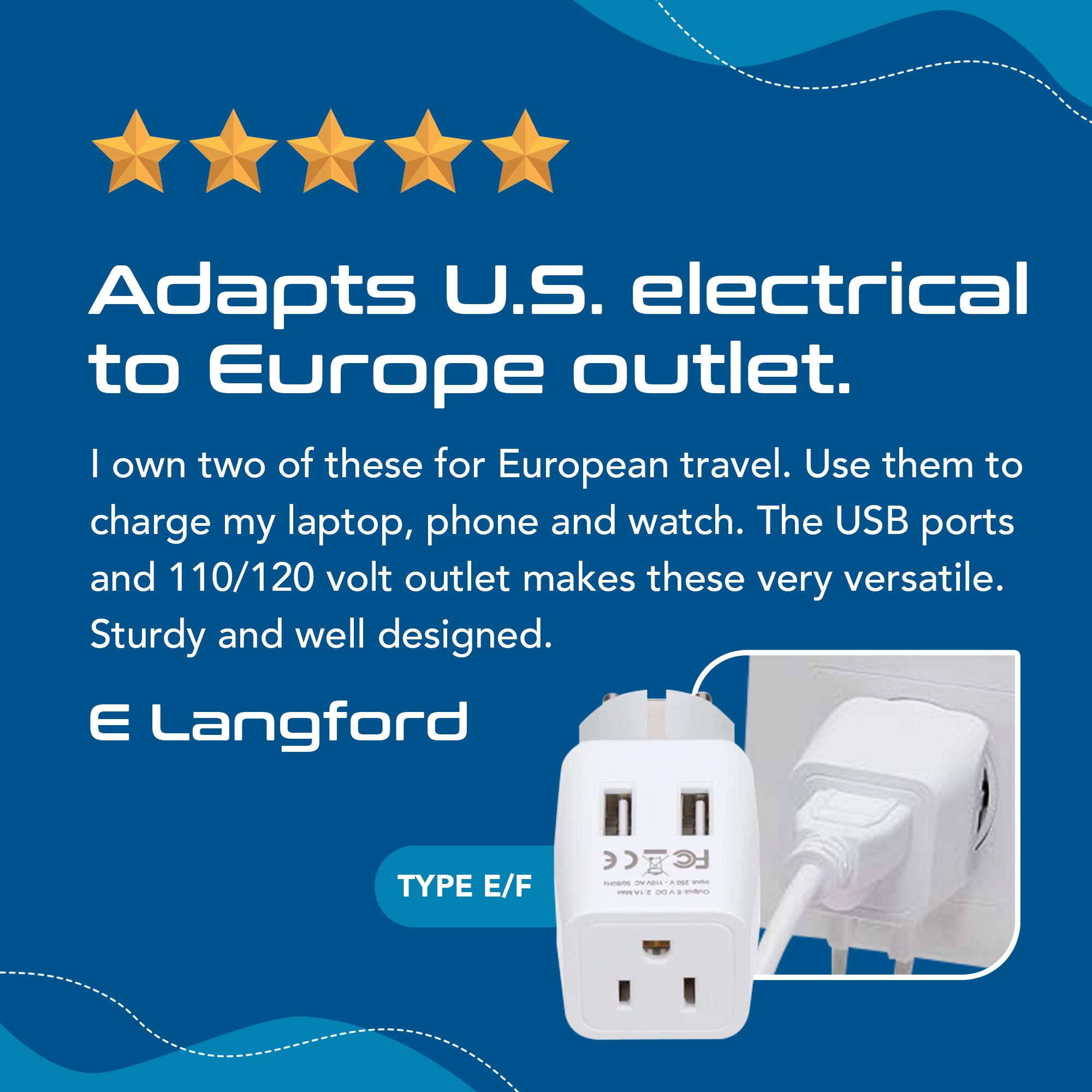 Europe (Schuko) Travel Adapter - Type E/F - Dual USB (CTU-9)