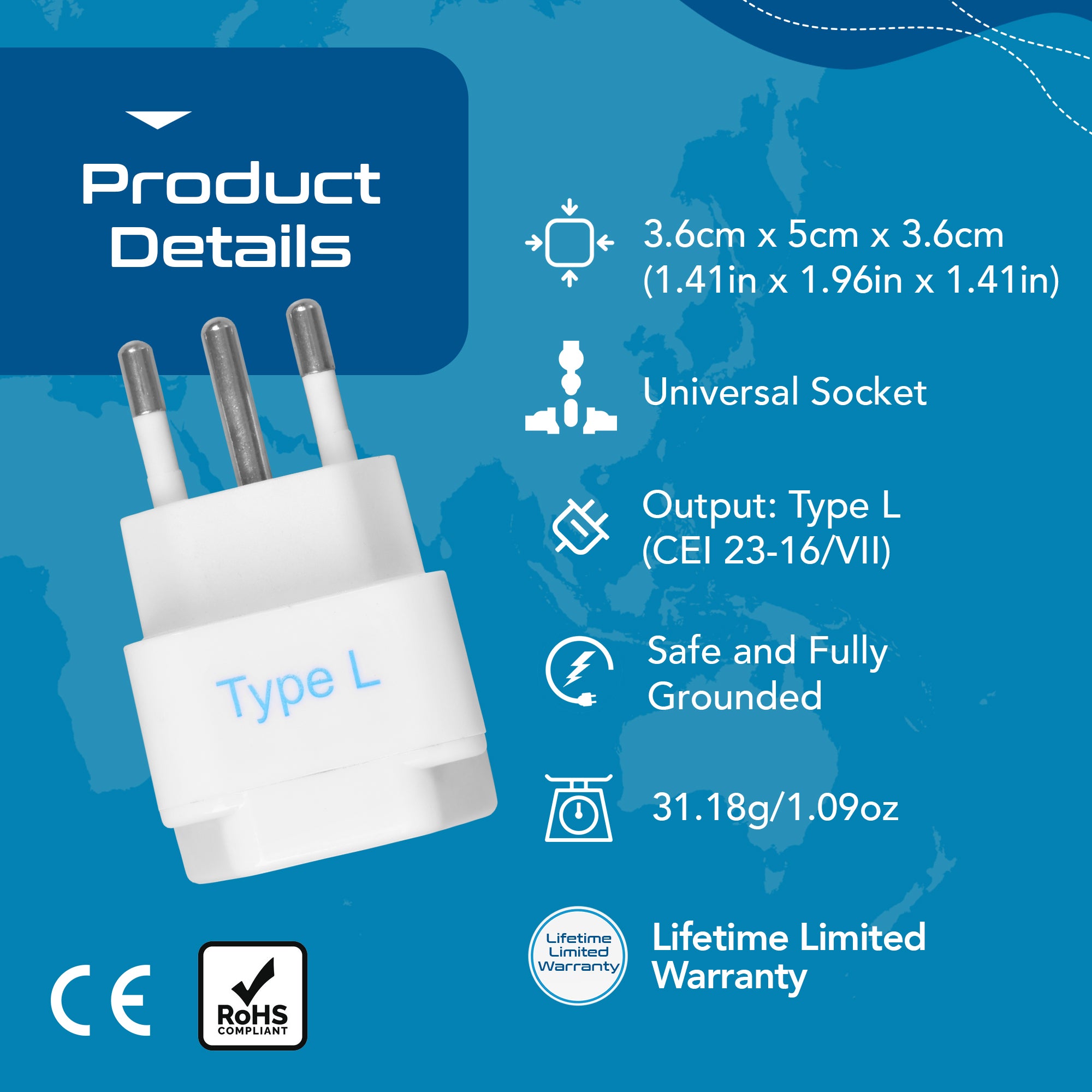 Italy Travel Adapter - Type L - 3 Pack (GP-12A)