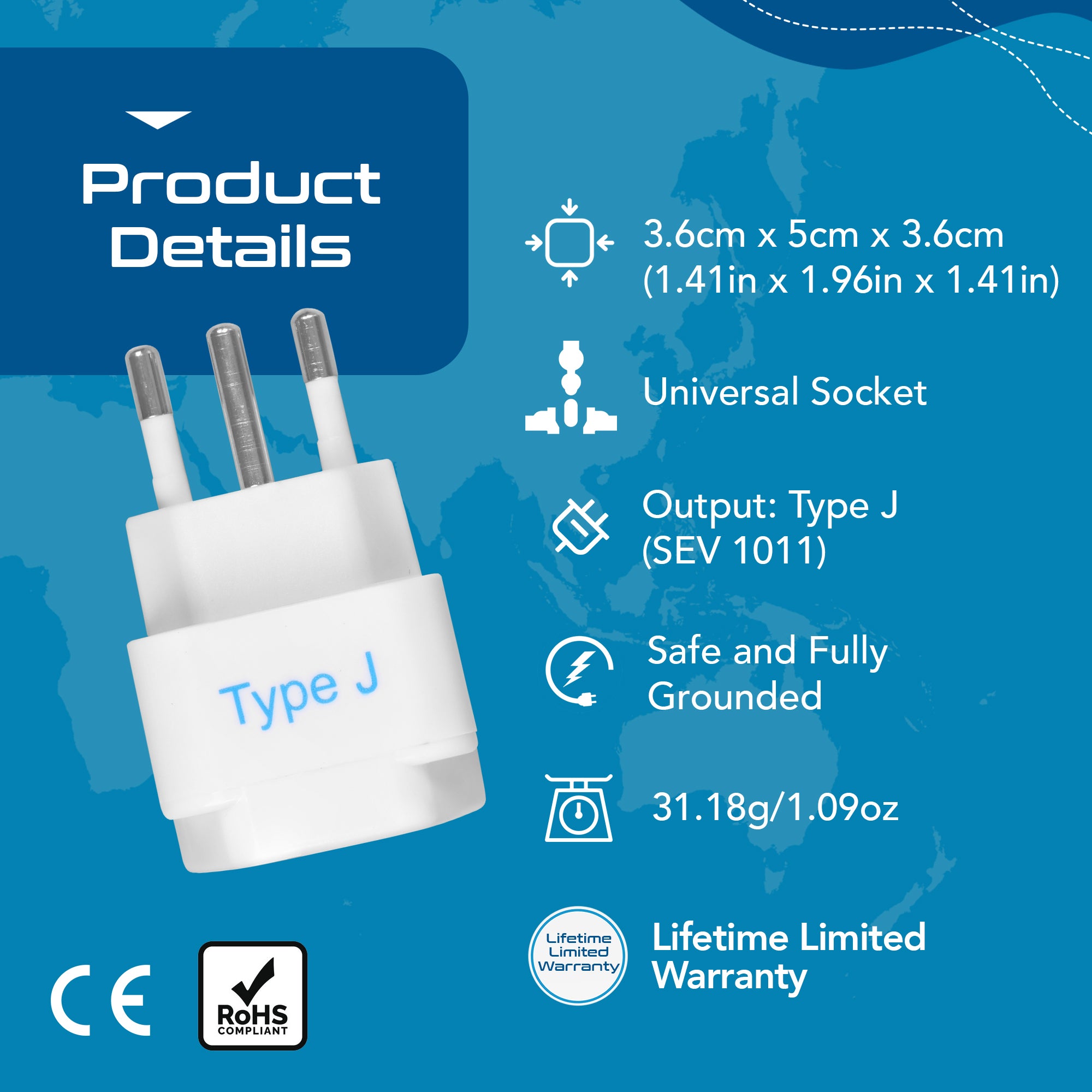 Switzerland Travel Adapter - Type J - 3 Pack (GP-11A)