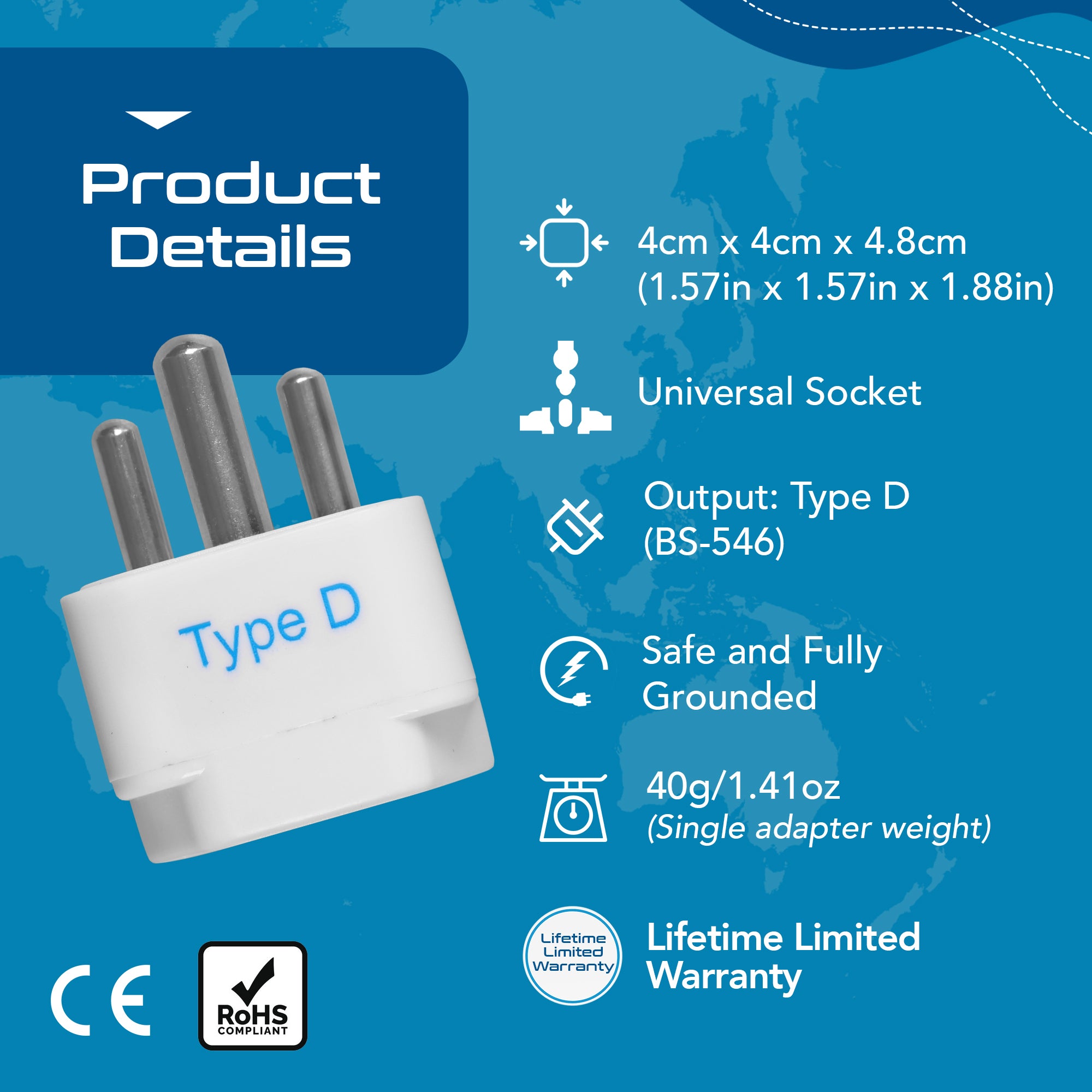 India Travel Adapter - Type D - 3 Pack (GP-10)