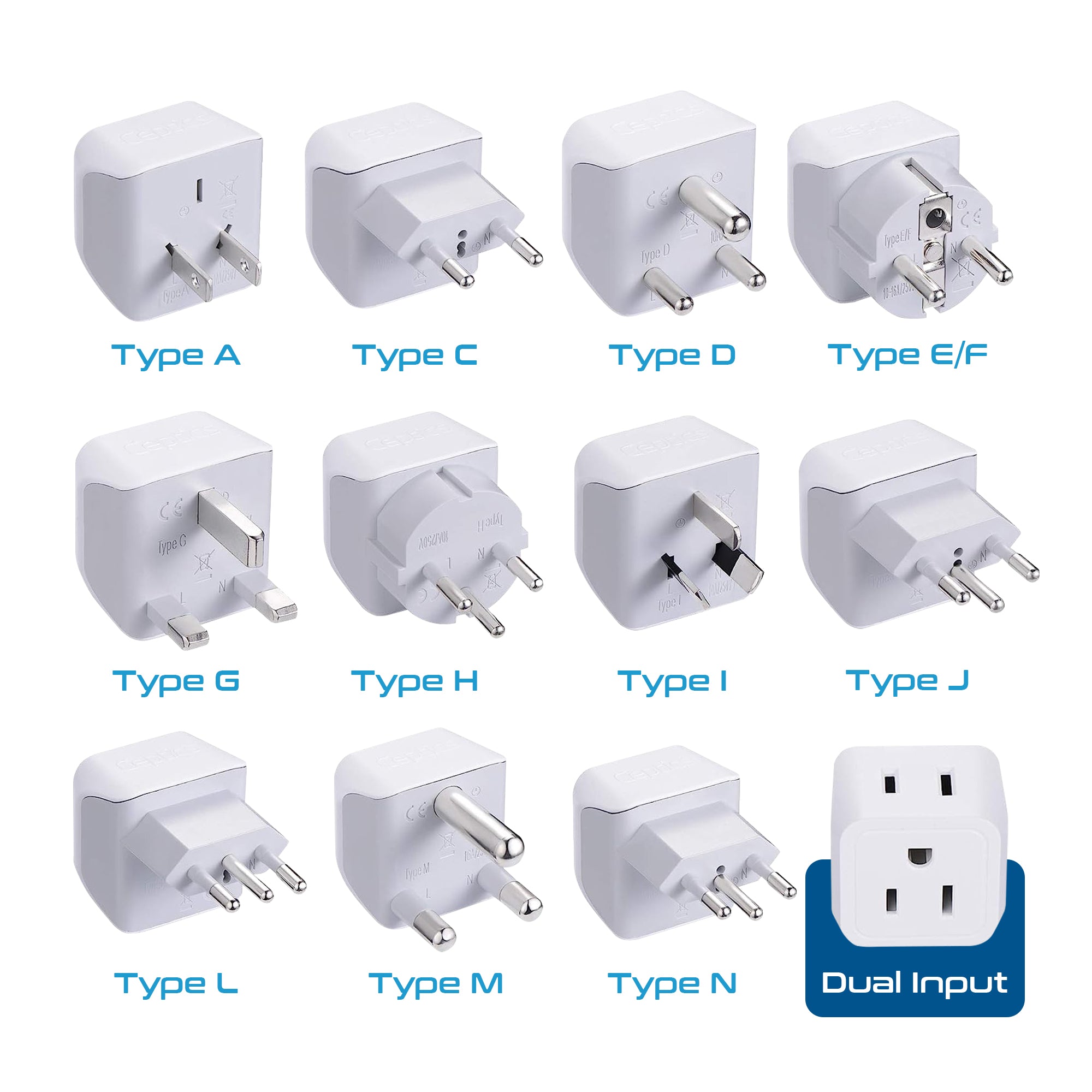 International Travel Adapter Plug Set - 11 pcs 2 in 1 Compact (CT-11PK)