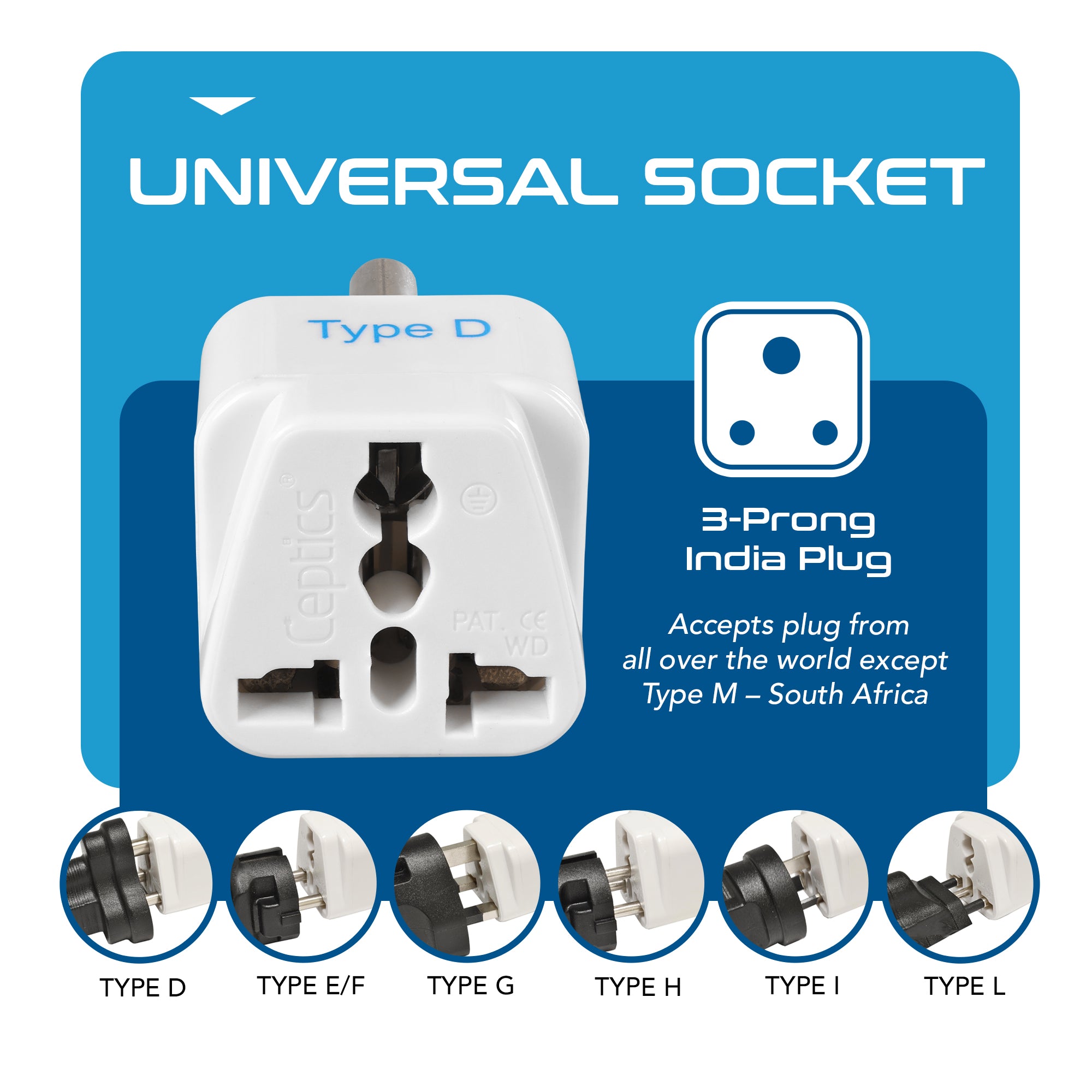 India Travel Adapter - Type D - 3 Pack (GP-10)