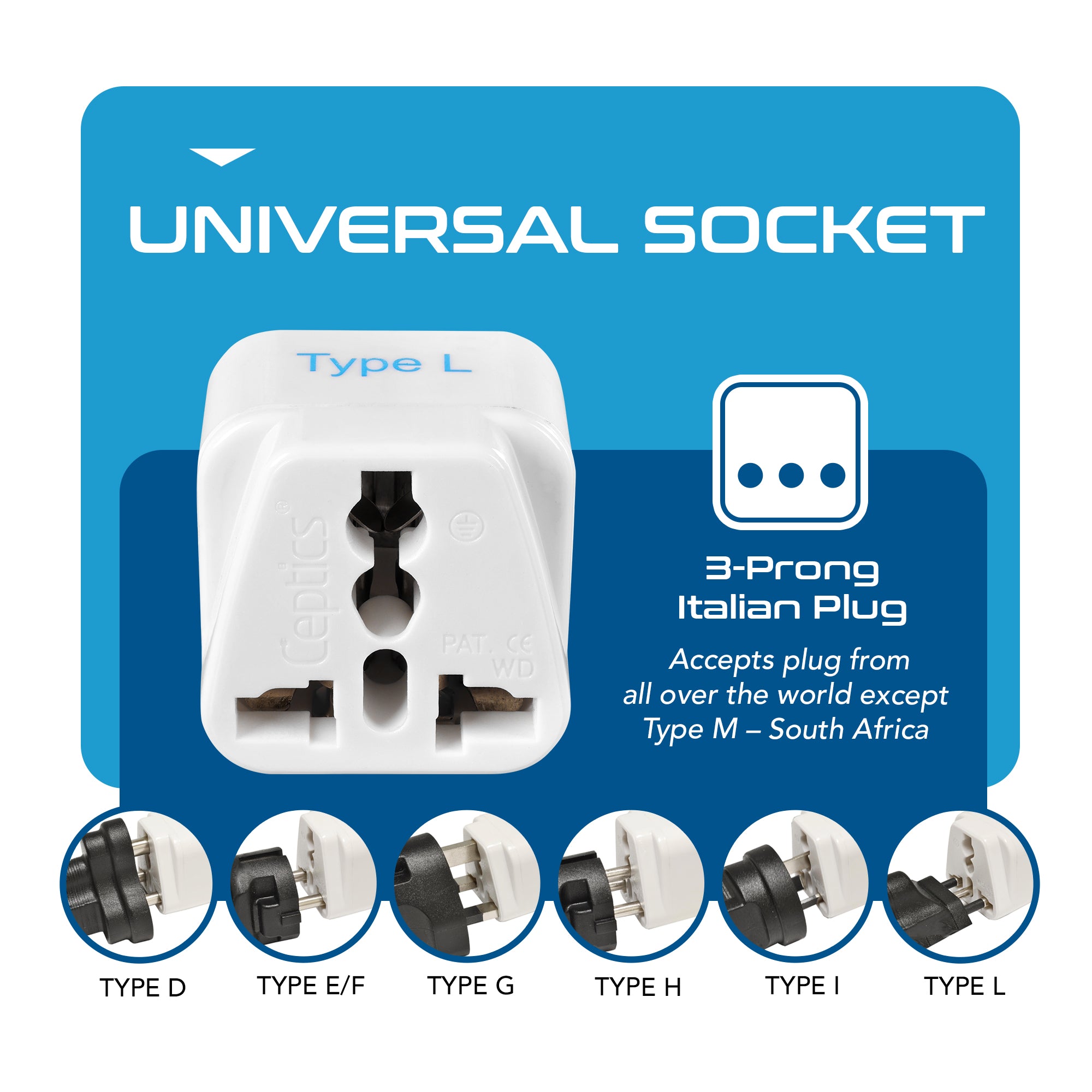 Italy Travel Adapter - Type L - 3 Pack (GP-12A)