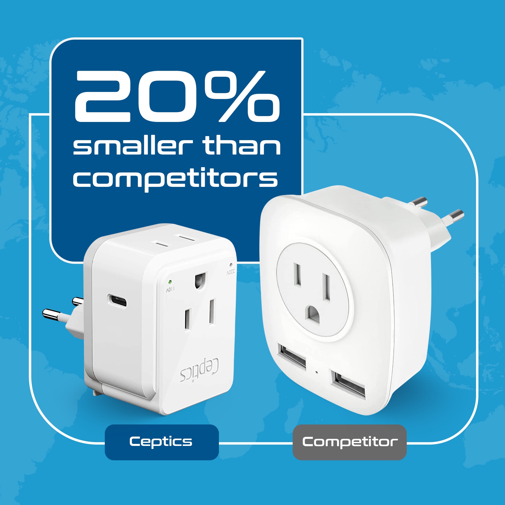 PAK-30-WS Travel Adapter Set |  Type A, B, C, E/F, G, I - USB-C Port with PD + 2 US Outlets