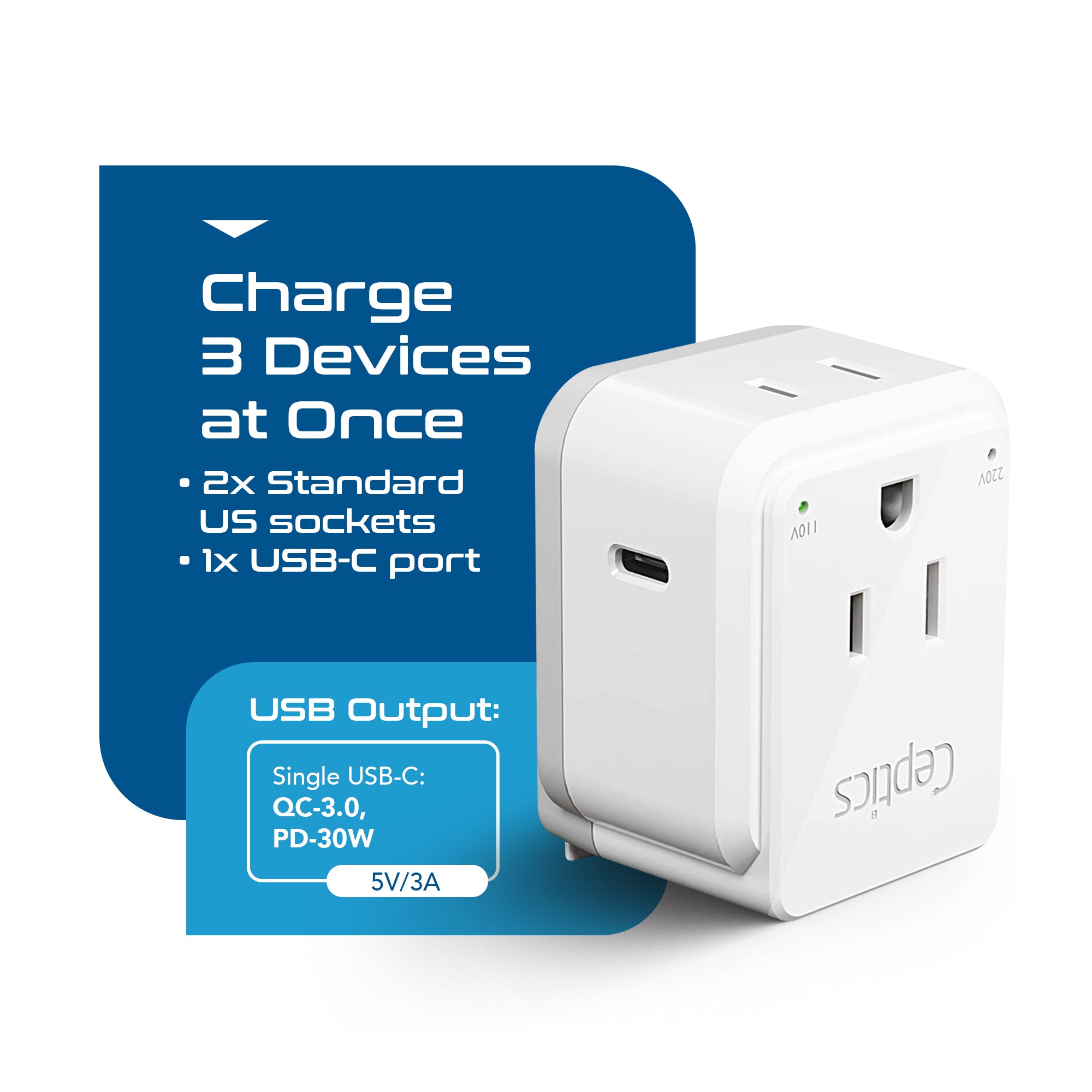 PAK-30-WS Travel Adapter Set |  Type A, B, C, E/F, G, I - USB-C Port with PD + 2 US Outlets