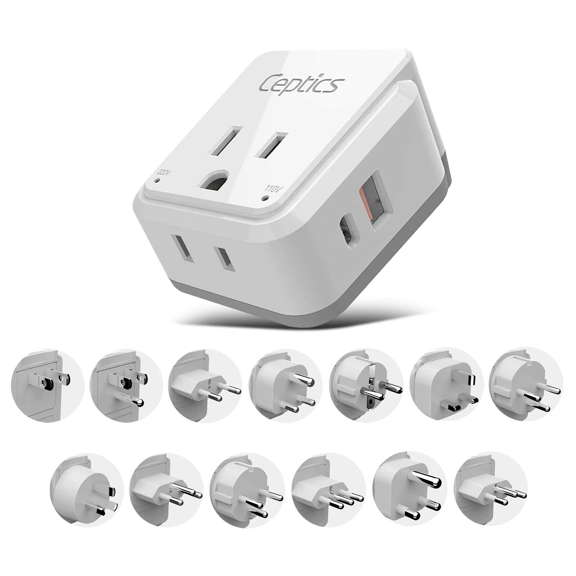 PAK-WS Travel Adapter Set | Type A, B, C, E/F, G, I - USB & USB-C Ports + 2 US Outlets