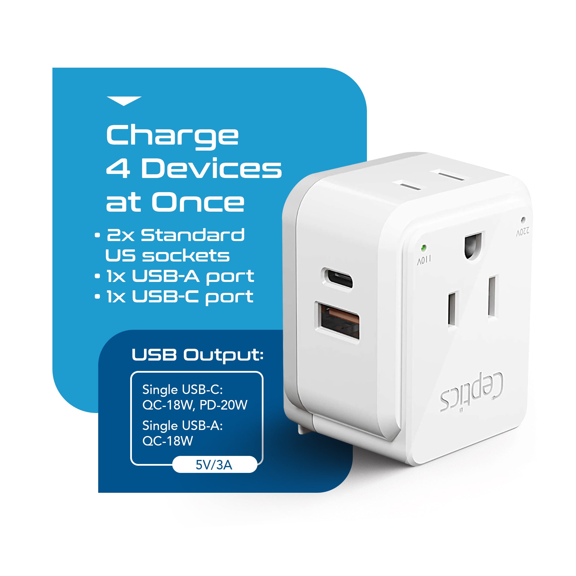 PAK-ALL Complete International 13 Travel Adapter Set | USB & USB-C Ports + 2 US Outlets