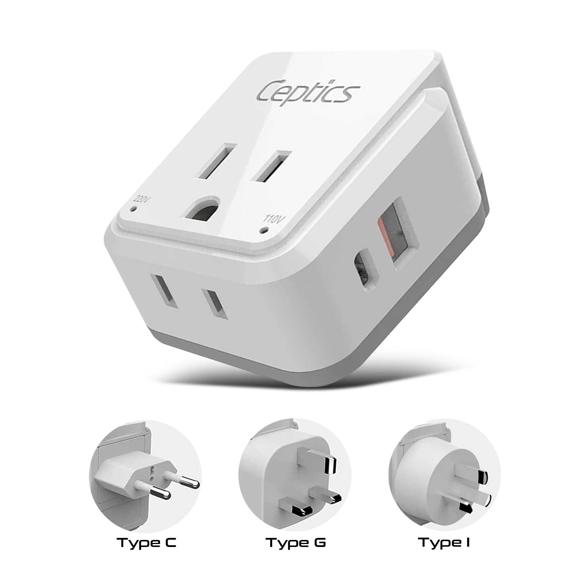 PAK-AS Asian, China, Malaysia Travel Adapter Set | Type C, G, I - USB & USB-C Ports + 2 US Outlets